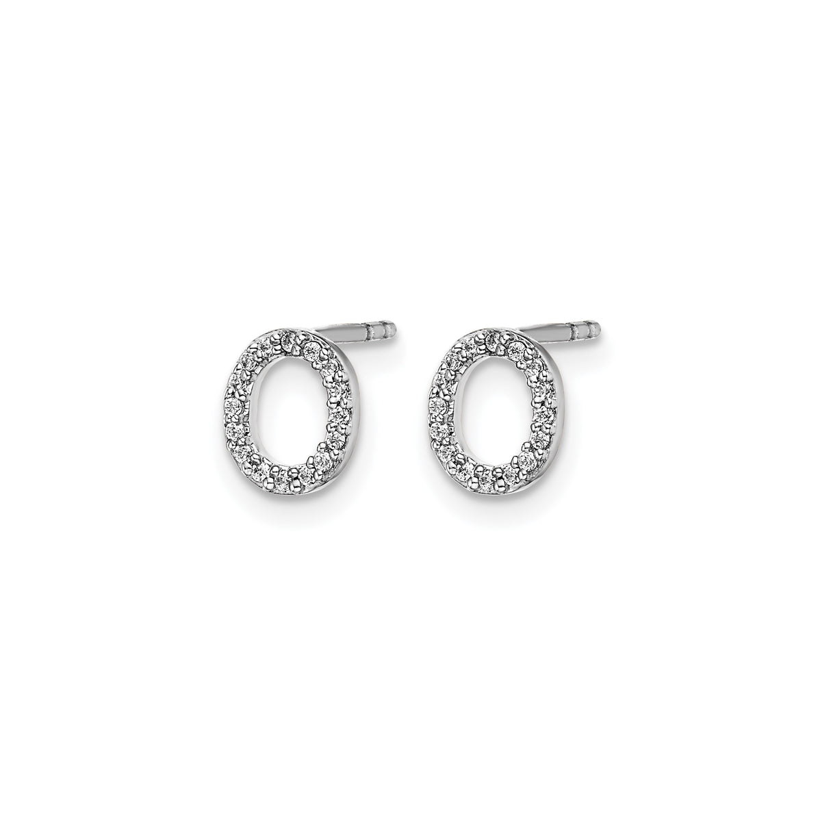 14k White Gold Oval Stud Earrings with Diamond Accents, Open Design, Minimalist Style