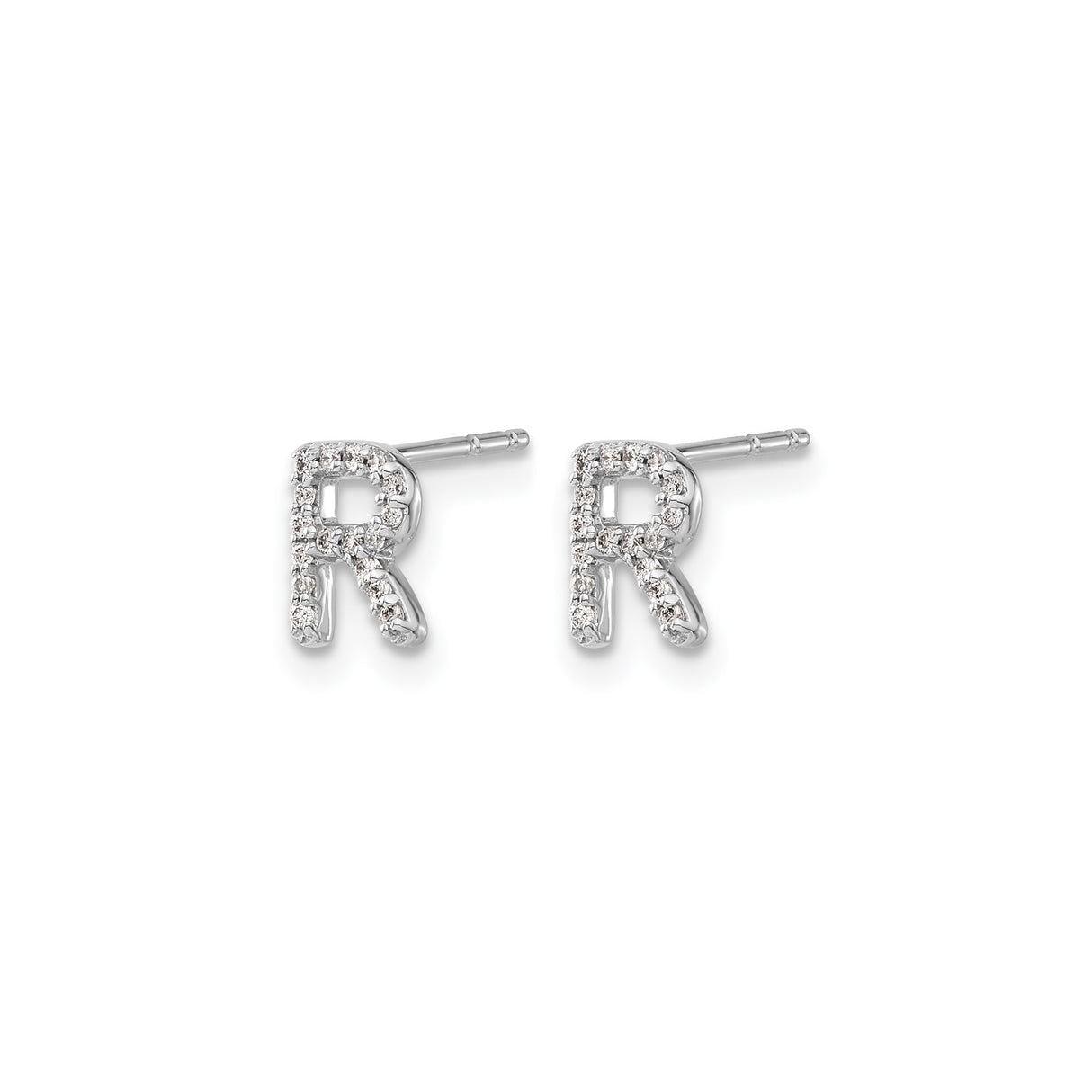 14k White Gold Diamond Letter R Stud Earring, Round Cut Initial Jewelry for Women