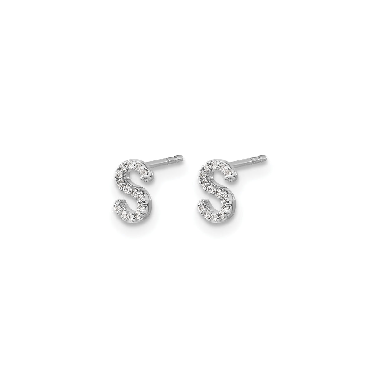14k White Gold Diamond Accent S Initial Stud Earring, Script Letter Monogram Design