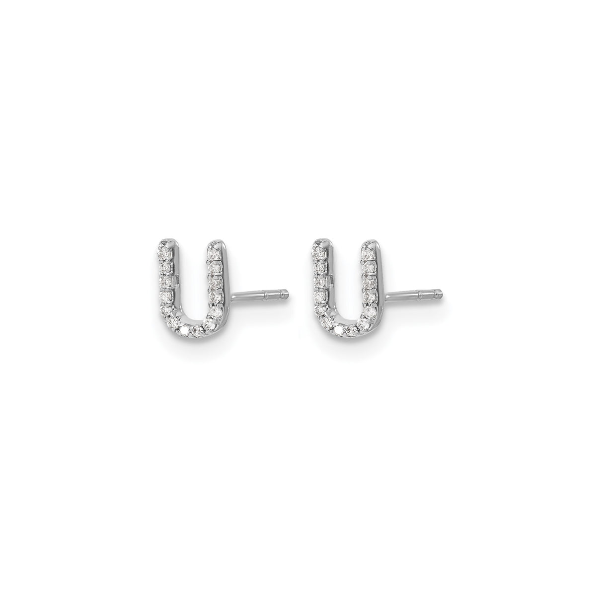 14k White Gold U Shaped Diamond Stud Earrings, Modern Minimalist Style for Women