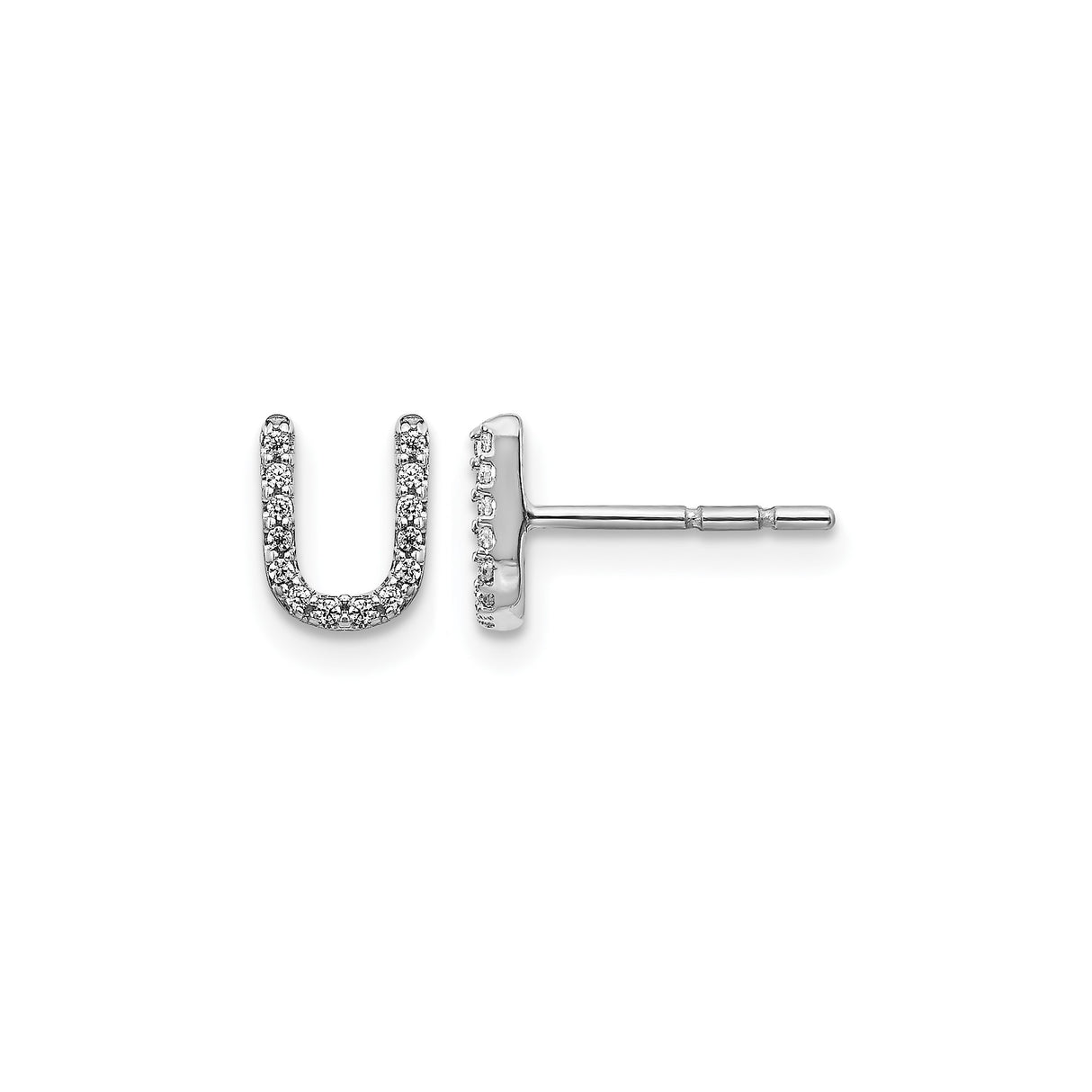 14k White Gold U Shaped Diamond Stud Earrings, Modern Minimalist Style for Women