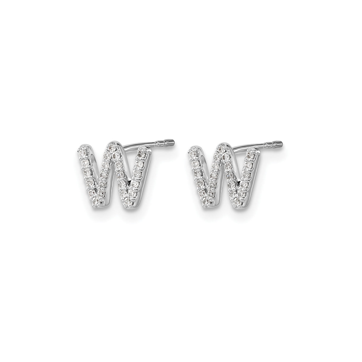 14k White Gold W Initial Stud Earring with Diamond Accents, Modern Alphabet Jewelry for Women