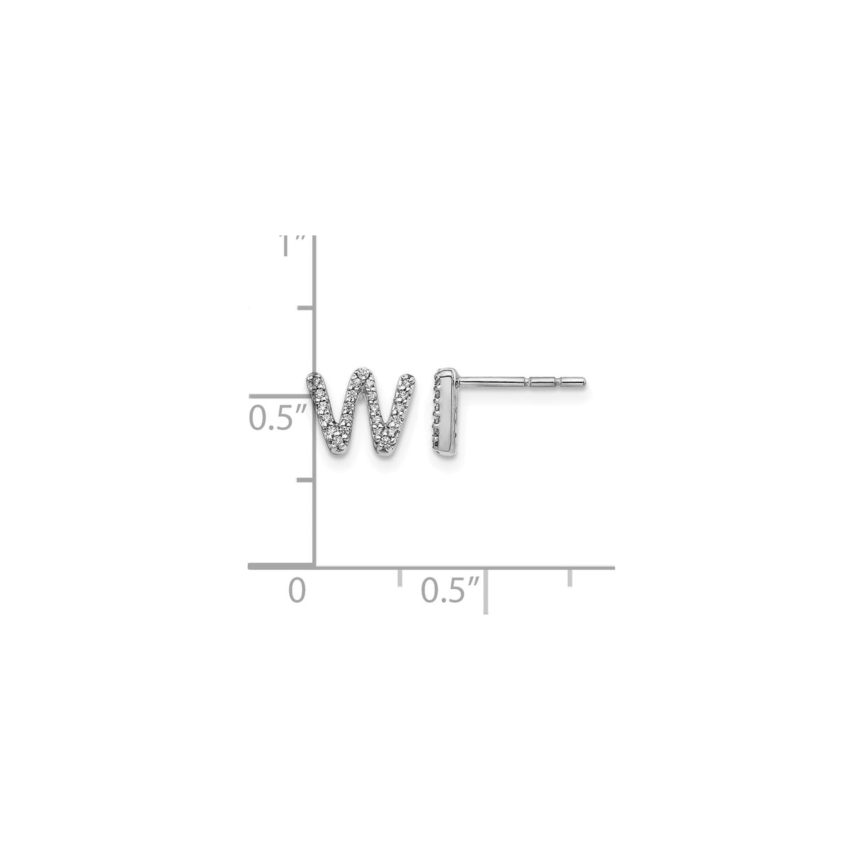 14k White Gold W Initial Stud Earring with Diamond Accents, Modern Alphabet Jewelry for Women