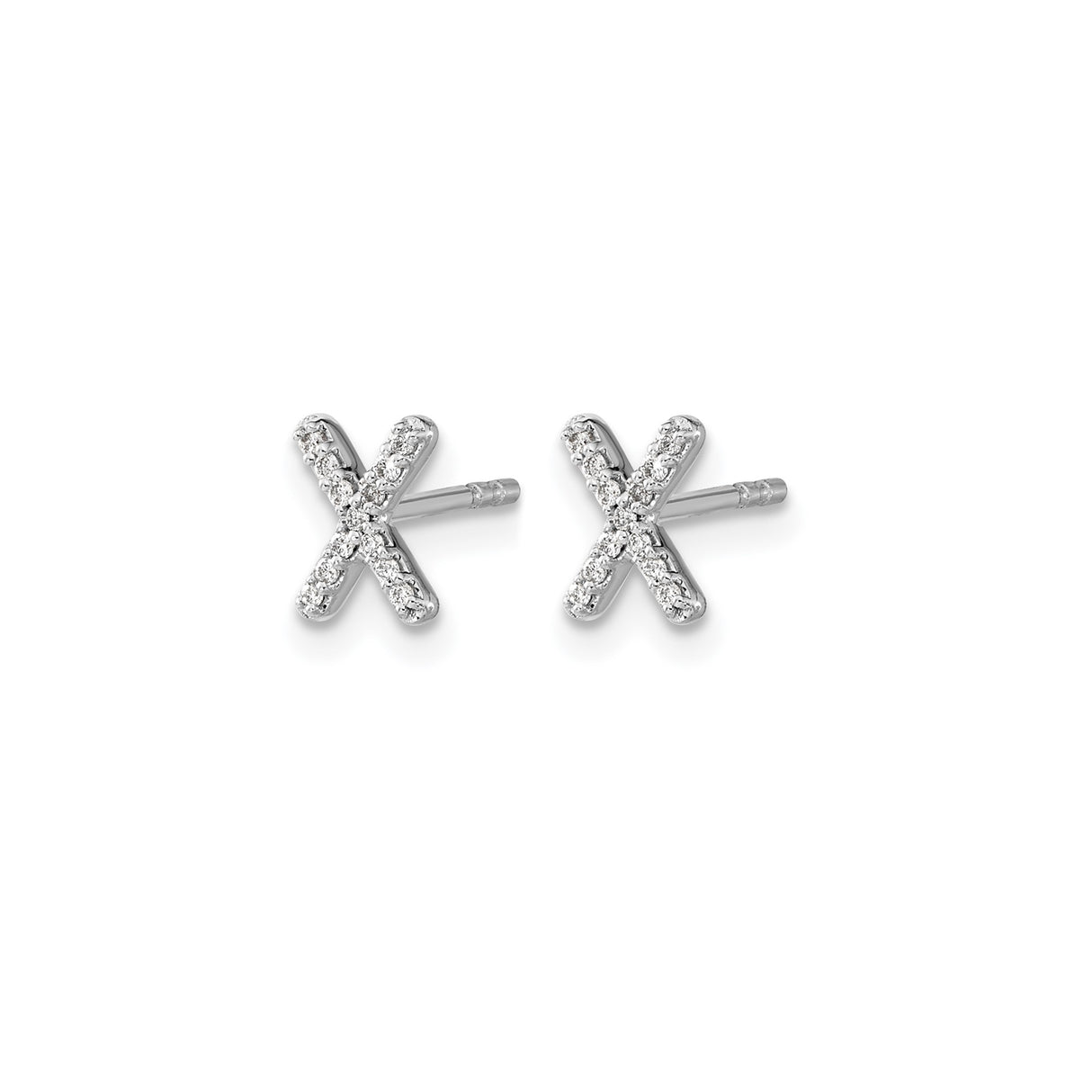14k White Gold Stud Earrings with Pavé Diamond X Design, Crisscross Minimalist Style