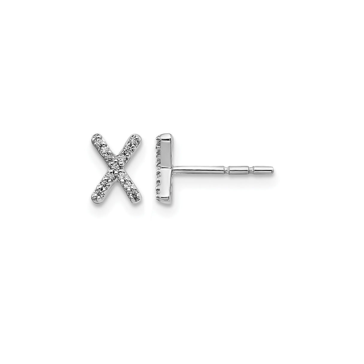 14k White Gold Stud Earrings with Pavé Diamond X Design, Crisscross Minimalist Style