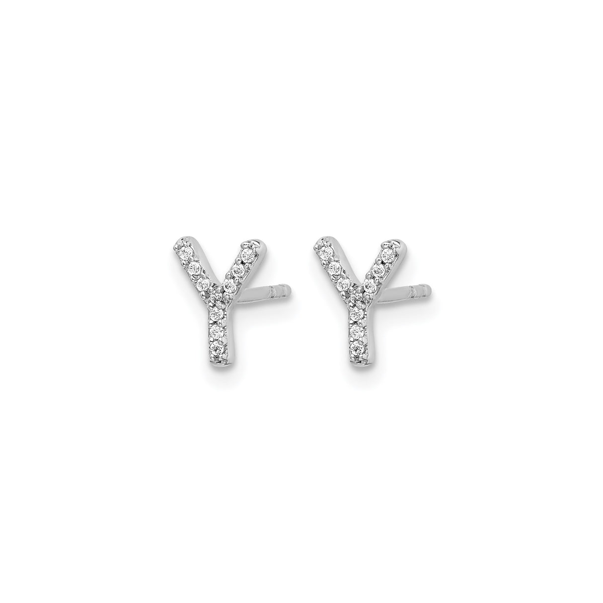 14k White Gold Diamond Letter Y Stud Earring, Dainty Initial Monogram Jewelry for Women
