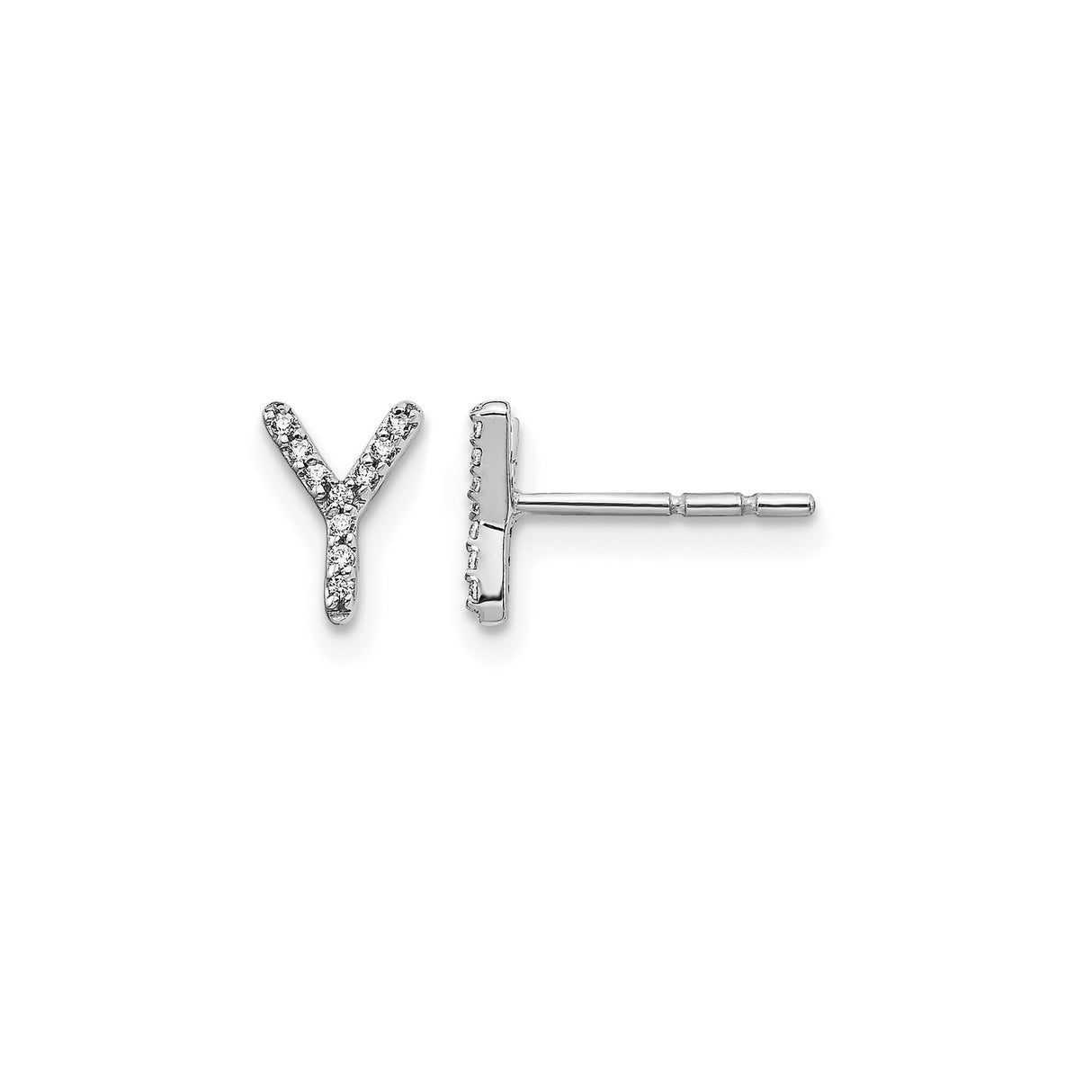 14k White Gold Diamond Letter Y Stud Earring, Dainty Initial Monogram Jewelry for Women