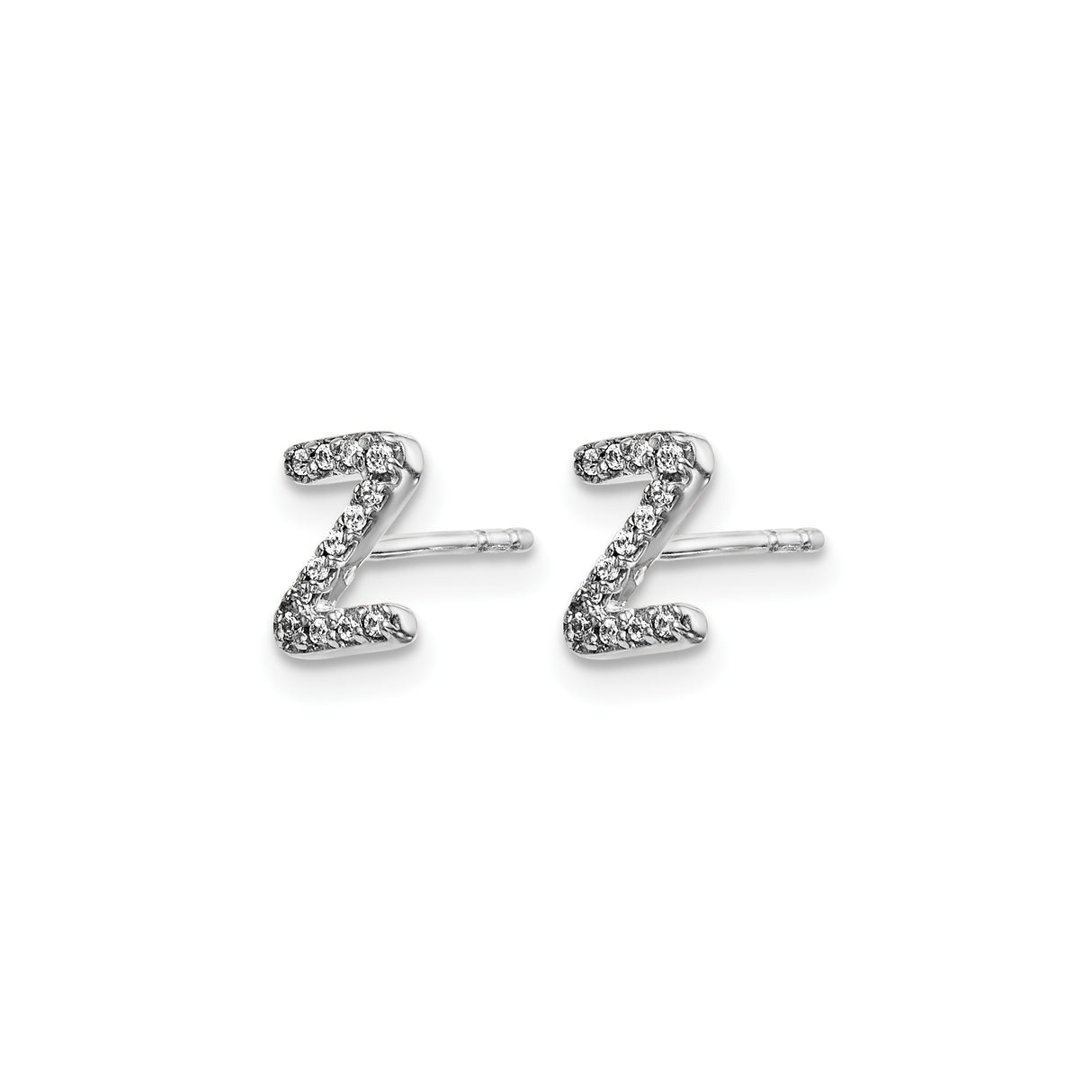 14k White Gold Diamond Accent Z Initial Stud Earring, Modern Minimalist Letter Jewelry