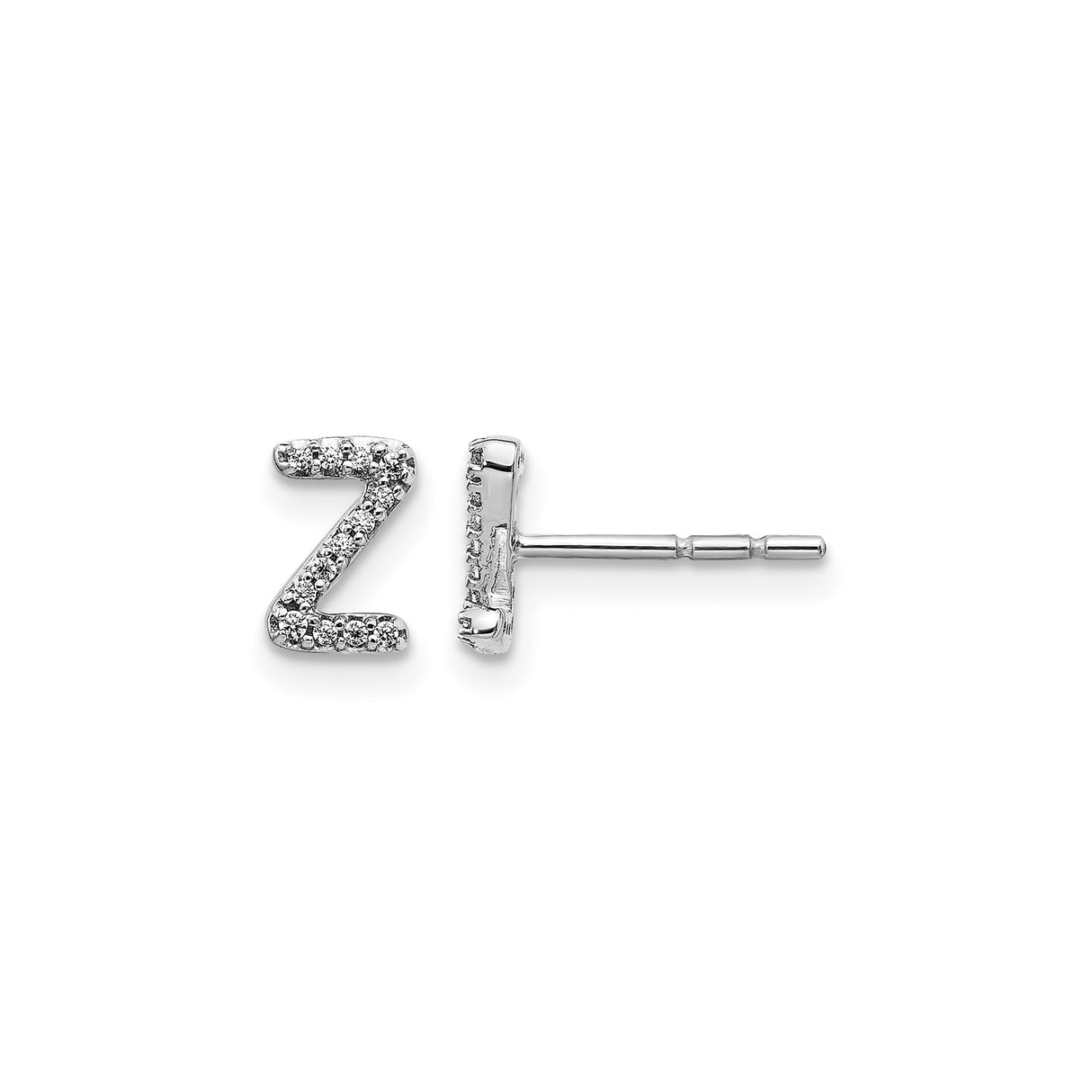 14k White Gold Diamond Accent Z Initial Stud Earring, Modern Minimalist Letter Jewelry