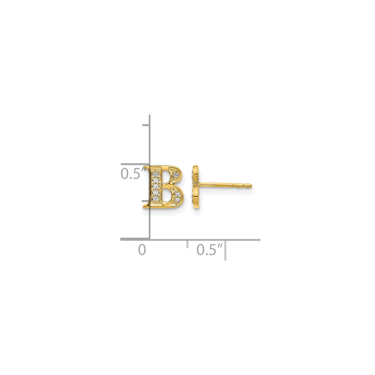 14k Yellow Gold B Initial Stud Earring with Diamond Accents, Monogram Letter Design for Women