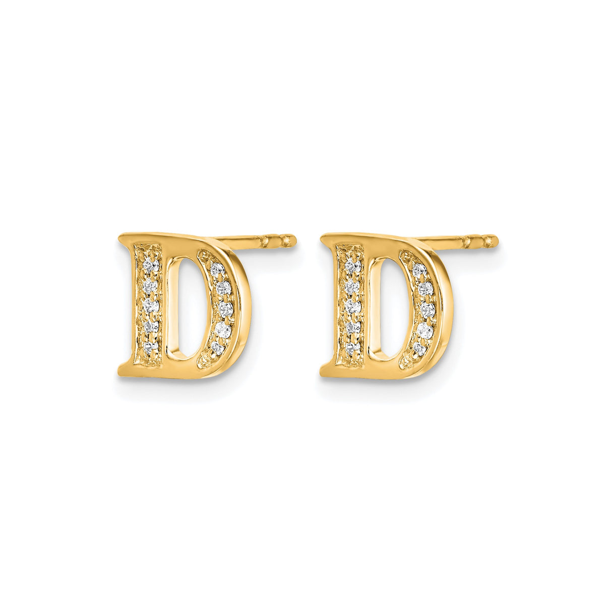 14k Yellow Gold Initial D Stud Earring with Diamonds, Dainty Letter Design for Women