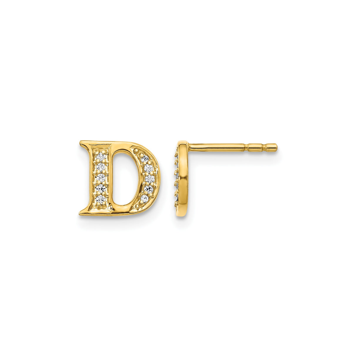14k Yellow Gold Initial D Stud Earring with Cubic Zirconia, Dainty Letter Design for Women