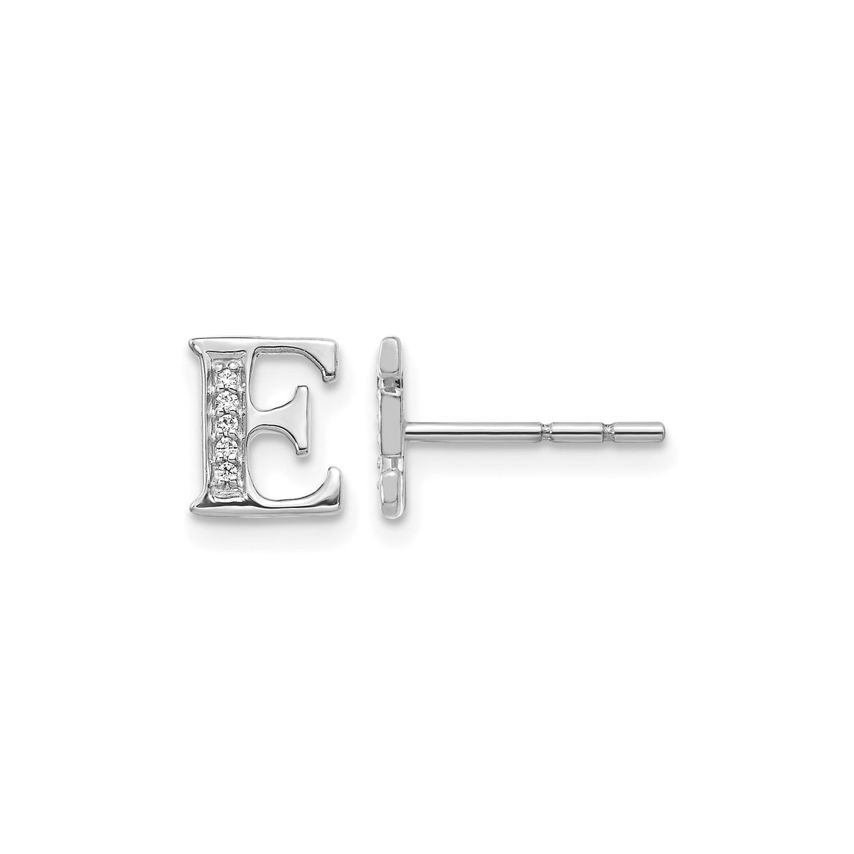 14k White Gold Diamond Initial E Stud Earring, Block Letter Design for Women
