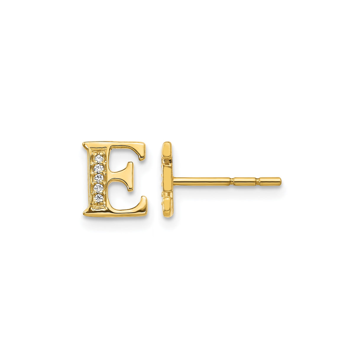 14k Yellow Gold Letter E Stud Earring with Diamond Accents, Dainty Initial Jewelry