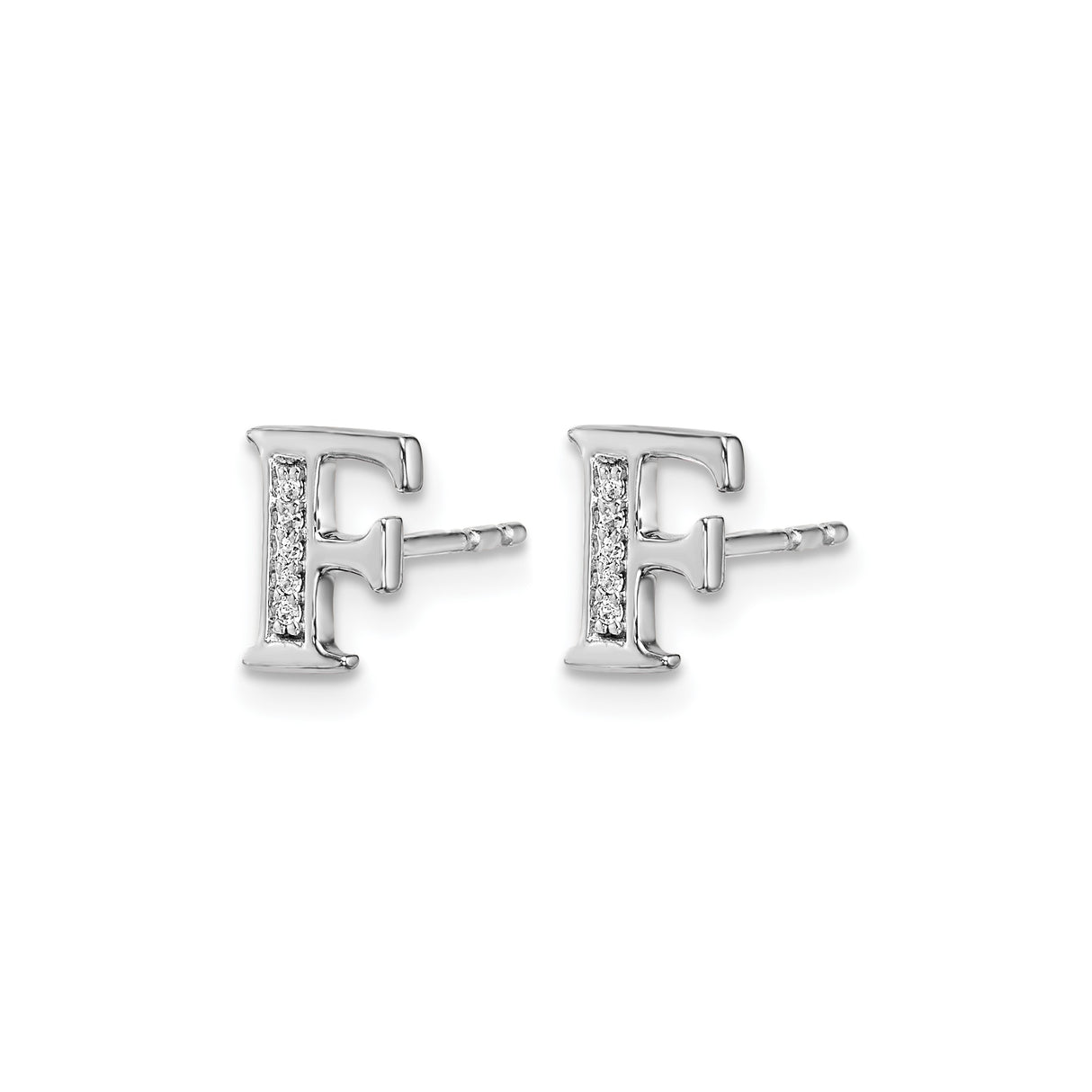 14k White Gold Diamond Initial Stud Earring, Letter F Monogram Jewelry for Women and Teens