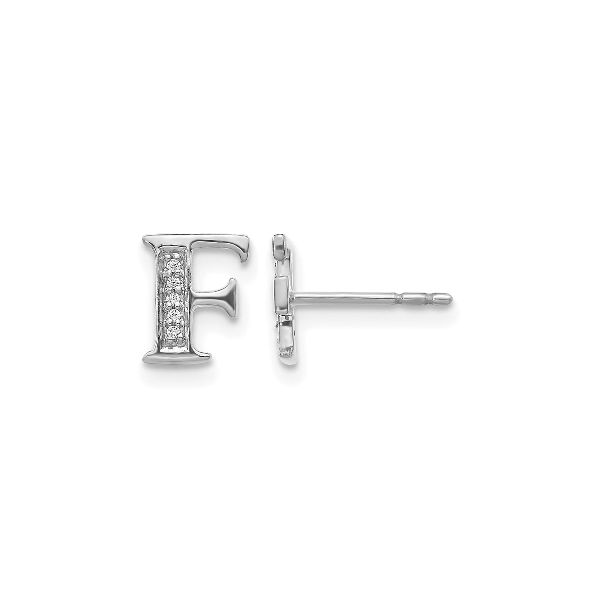 14k White Gold Diamond Initial Stud Earring, Letter F Monogram Jewelry for Women and Teens