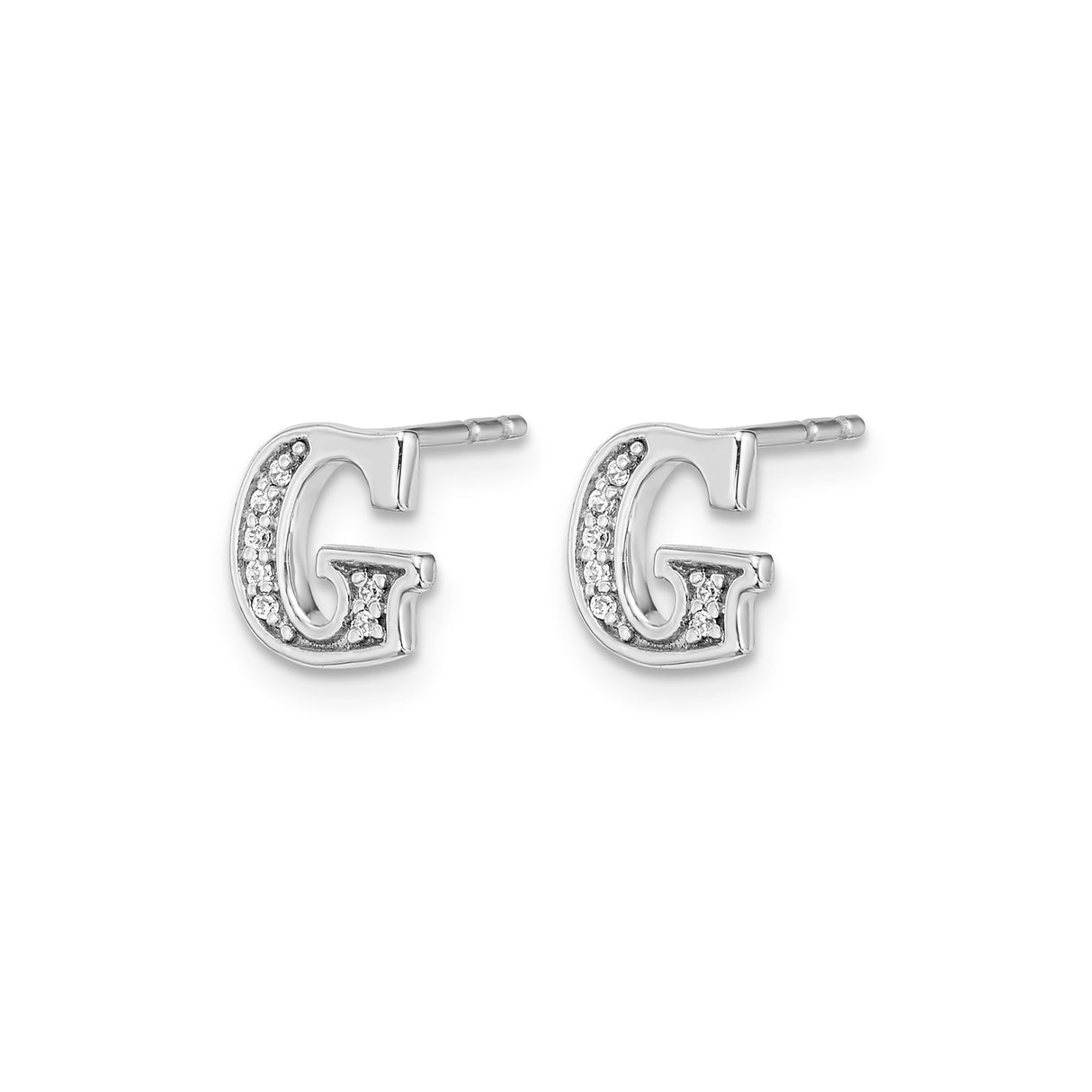 14k White Gold Letter G Diamond Stud Earrings, Dainty Monogram Alphabet Earrings for Women