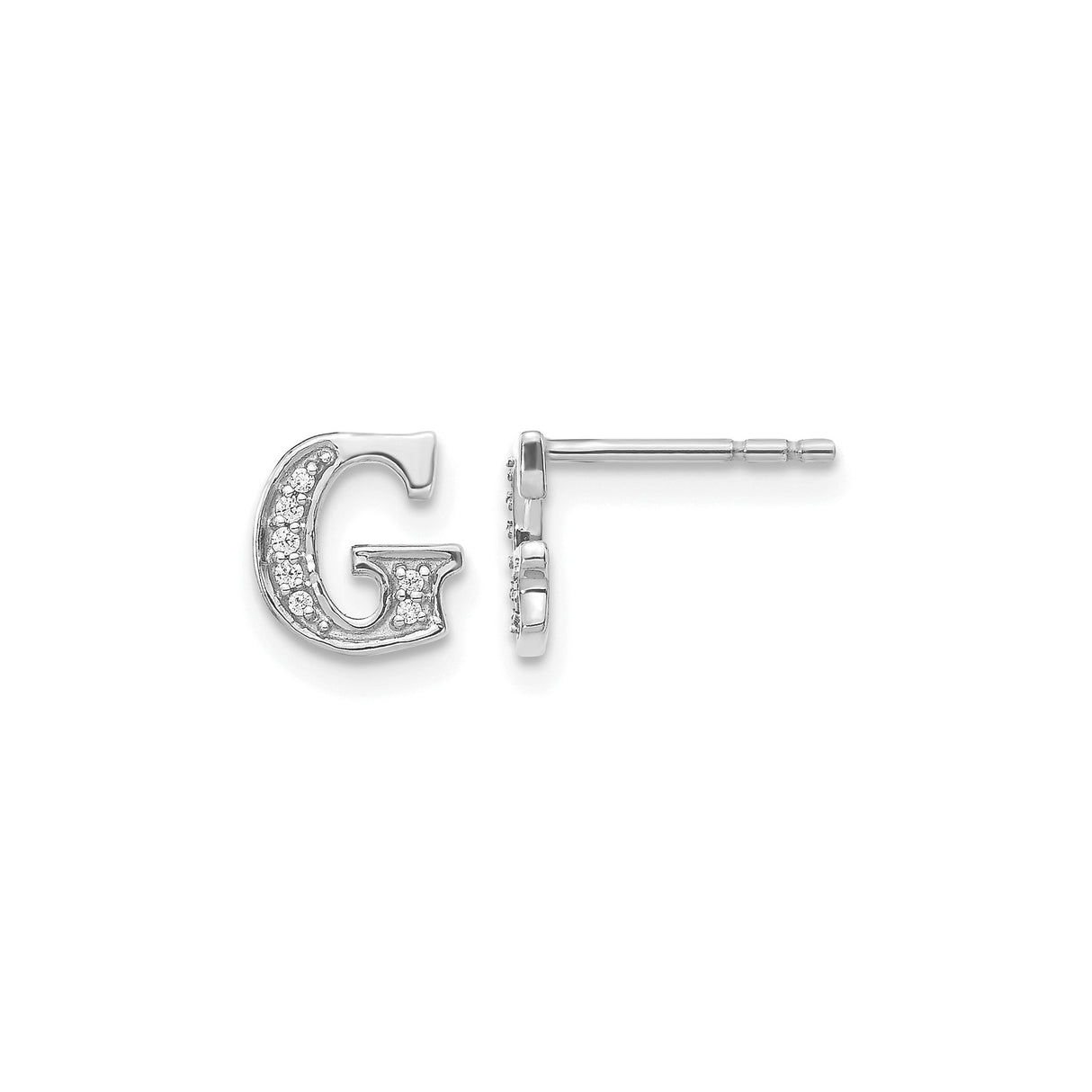 14k White Gold Letter G Diamond Stud Earrings, Dainty Monogram Alphabet Earrings for Women