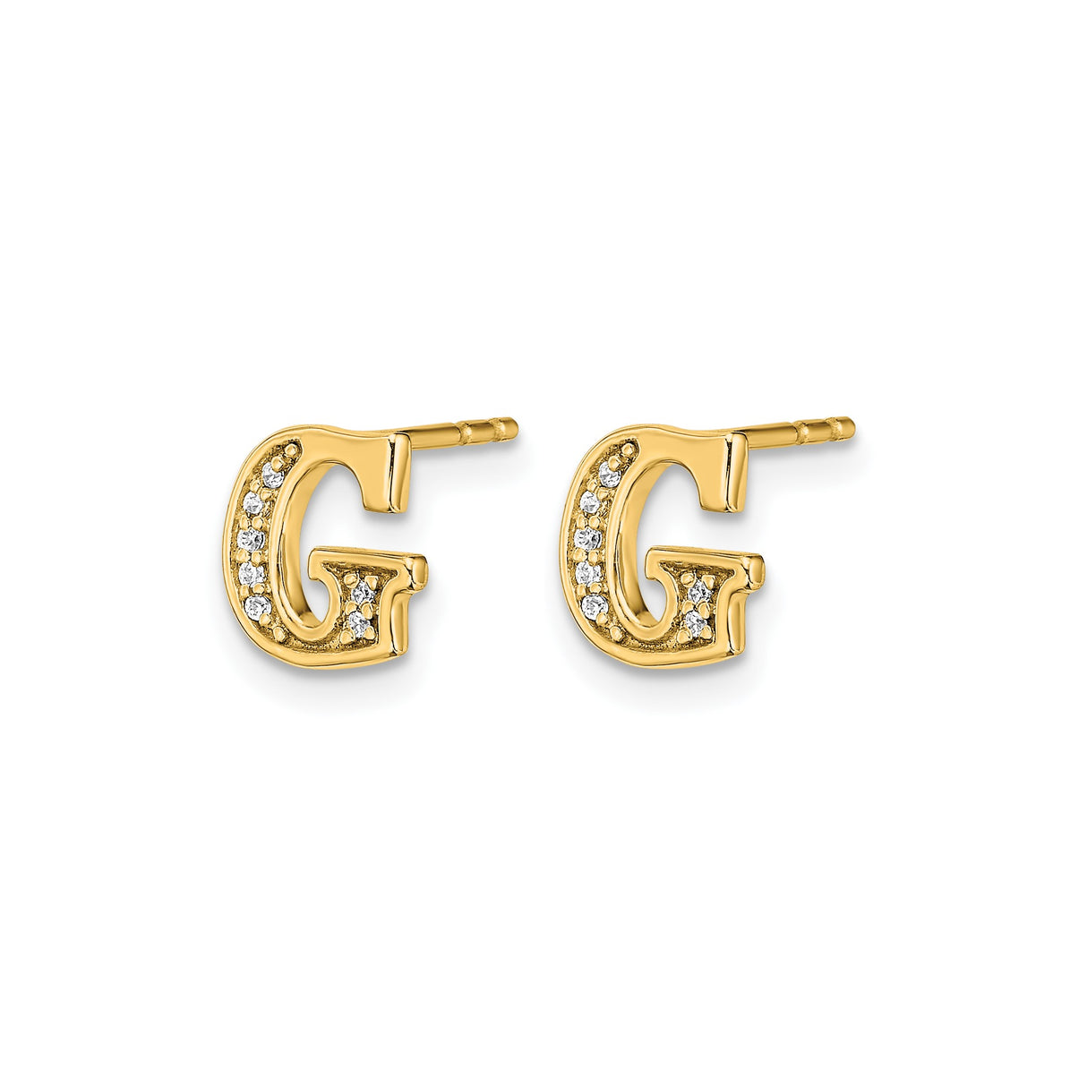14k Yellow Gold Letter G Stud Earring with Diamond Accents, Dainty Initial Jewelry for Women