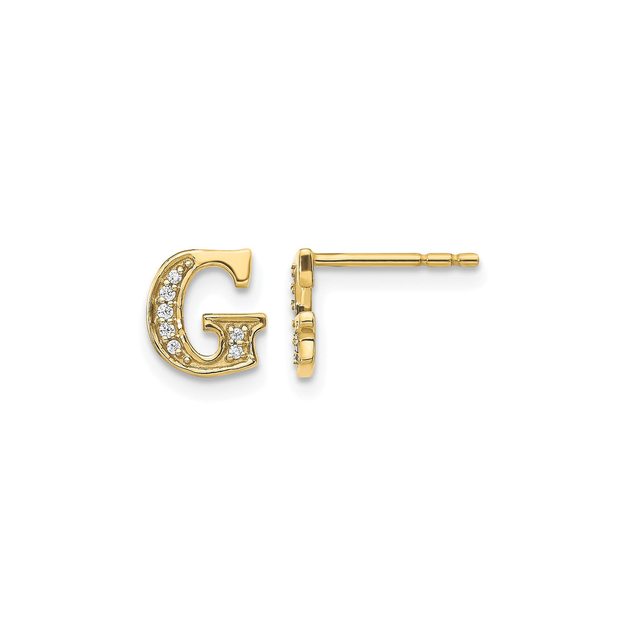 14k Yellow Gold Letter G Stud Earring with Diamond Accents, Dainty Initial Jewelry for Women