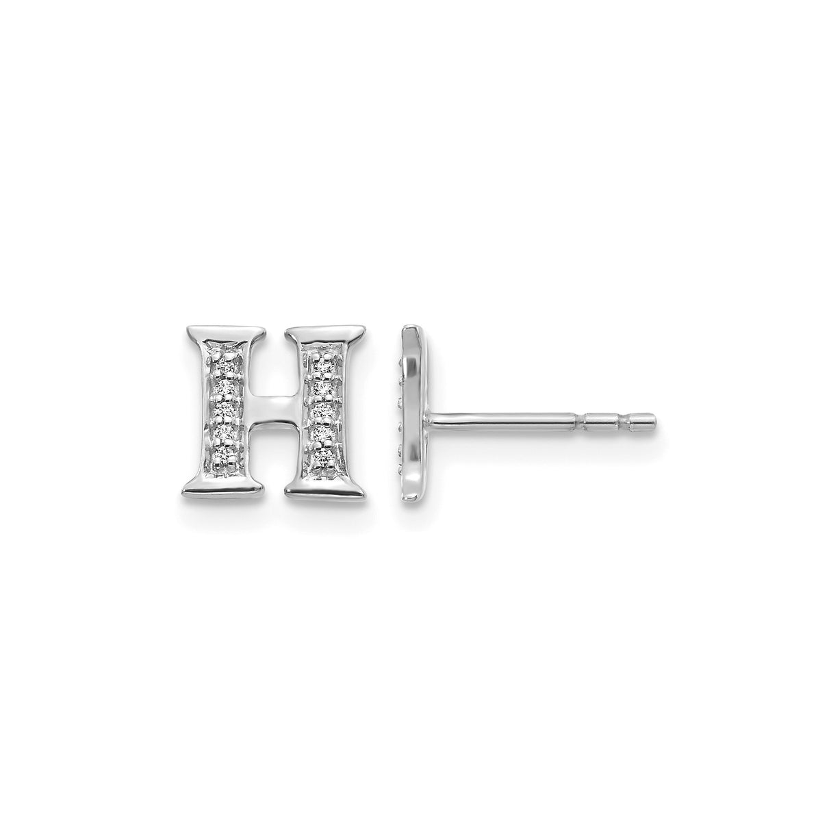 14k White Gold Diamond Letter H Stud Earring, Dainty Monogram Jewelry for Women