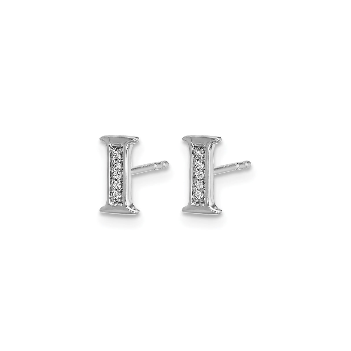 14k White Gold Diamond Initial I Stud Earrings, Dainty Alphabet Letter Jewelry for Women