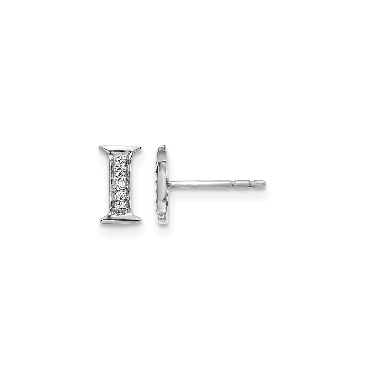 14k White Gold Diamond Initial I Stud Earrings, Dainty Alphabet Letter Jewelry for Women