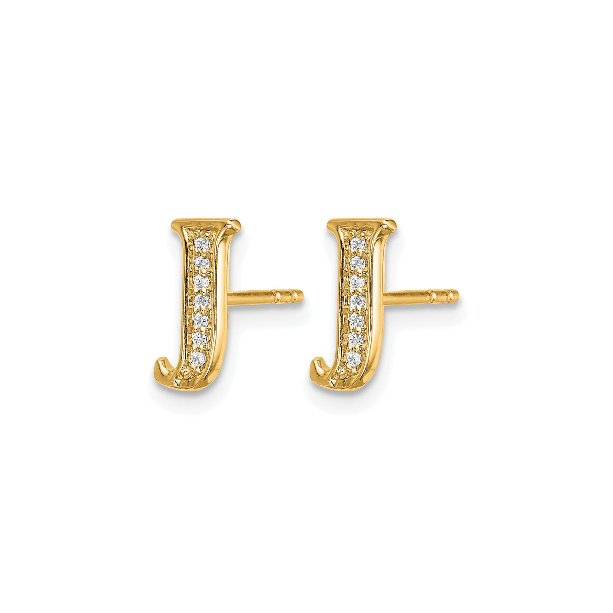 14k Yellow Gold Letter J Stud Earring with Diamond Accent, Dainty Initial Jewelry