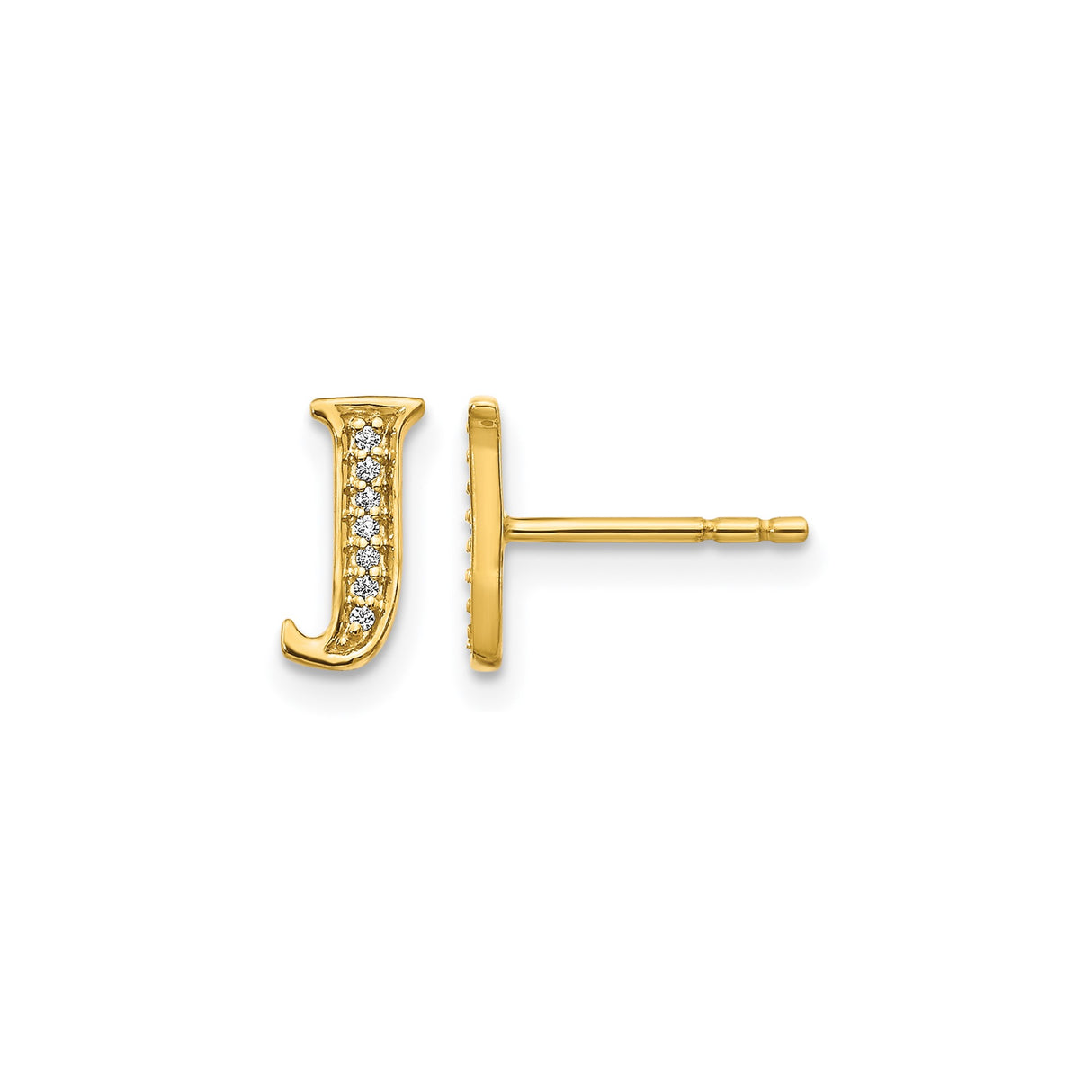 14k Yellow Gold Letter J Stud Earring with Diamond Accent, Dainty Initial Jewelry
