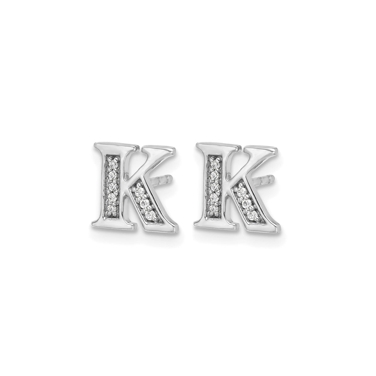 14k White Gold Diamond Initial K Stud Earrings, Small Block Letter Monogram Jewelry for Women