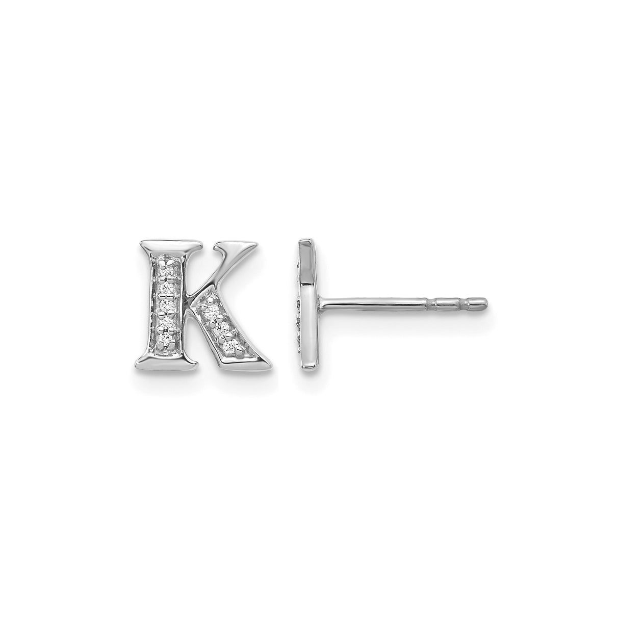 14k White Gold Diamond Initial K Stud Earrings, Small Block Letter Monogram Jewelry for Women