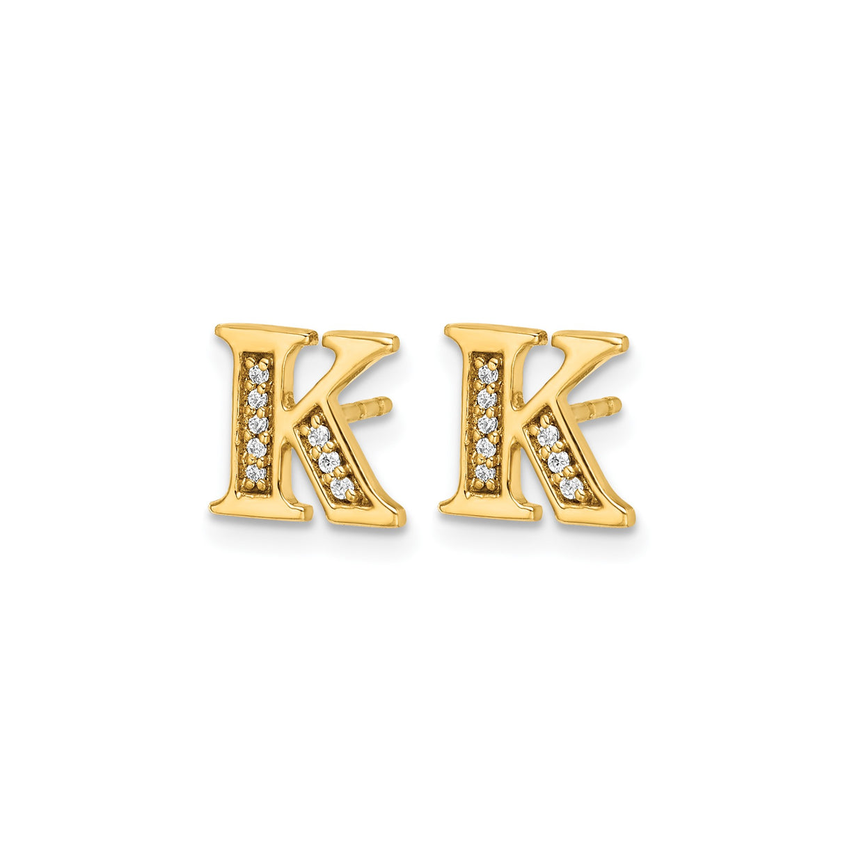 14k Yellow Gold Initial K Stud Earring with Diamond, Bold Serif Monogram Design