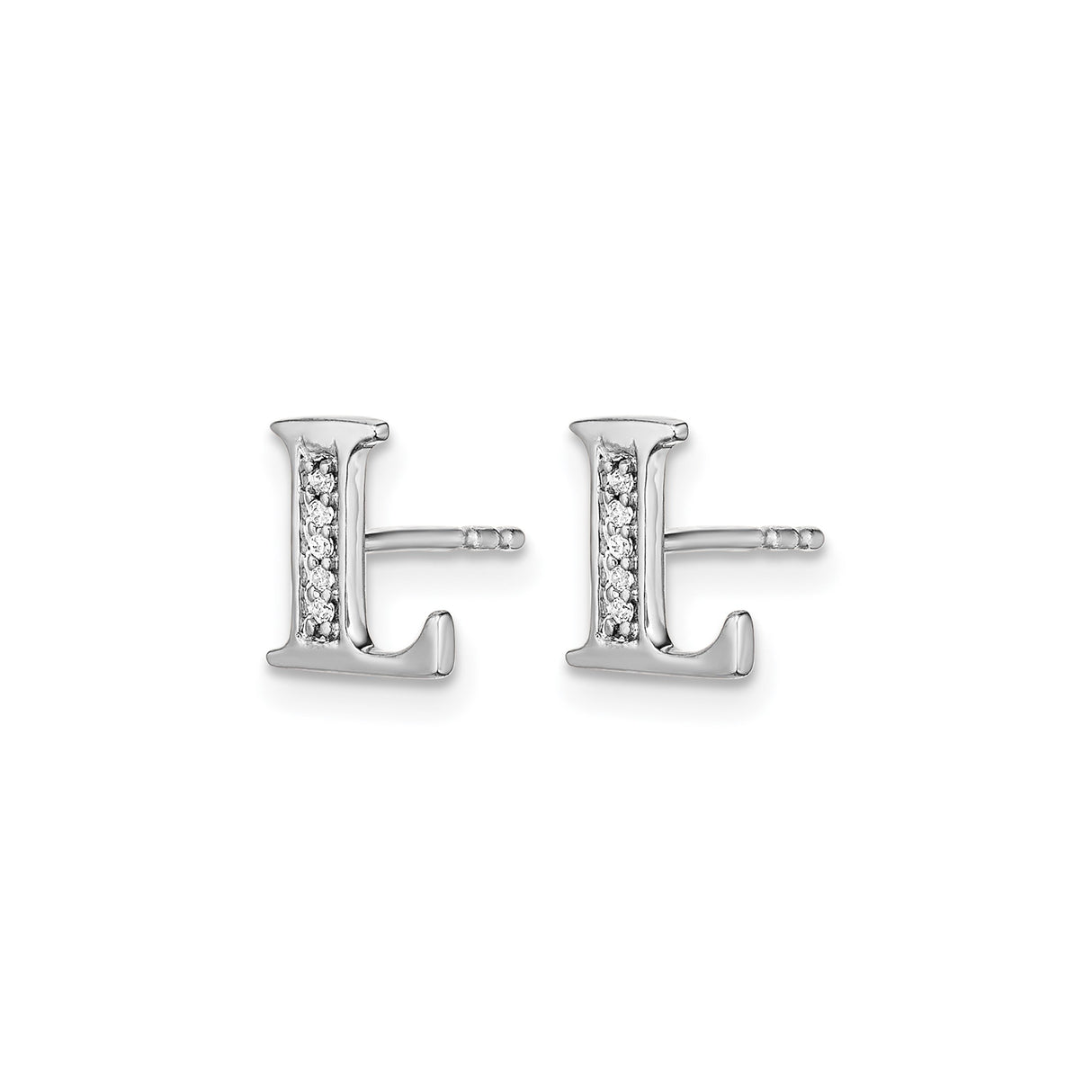 14k White Gold Diamond Letter L Stud Earring, Dainty Initial Jewelry for Women