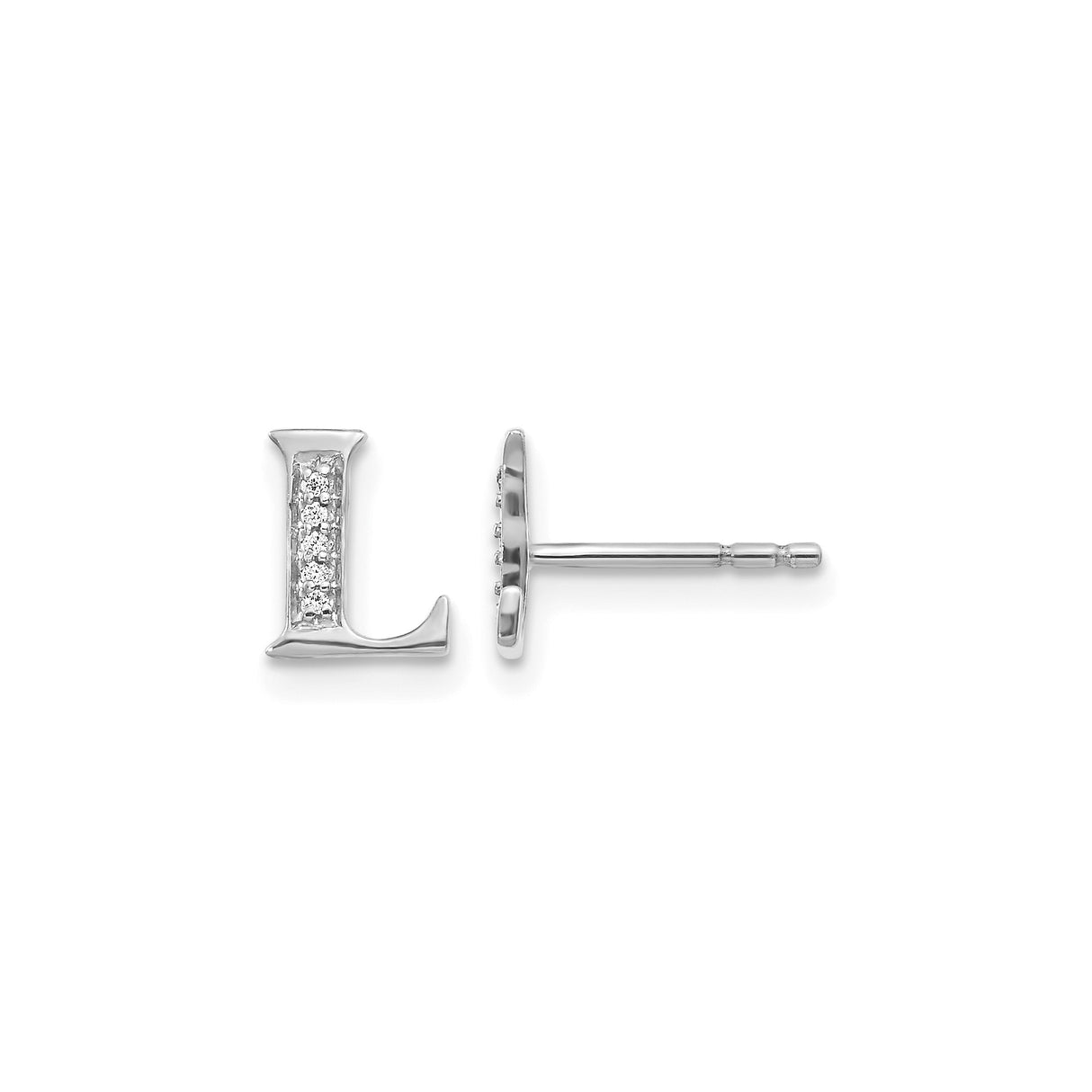 14k White Gold Diamond Letter L Stud Earring, Dainty Initial Jewelry for Women