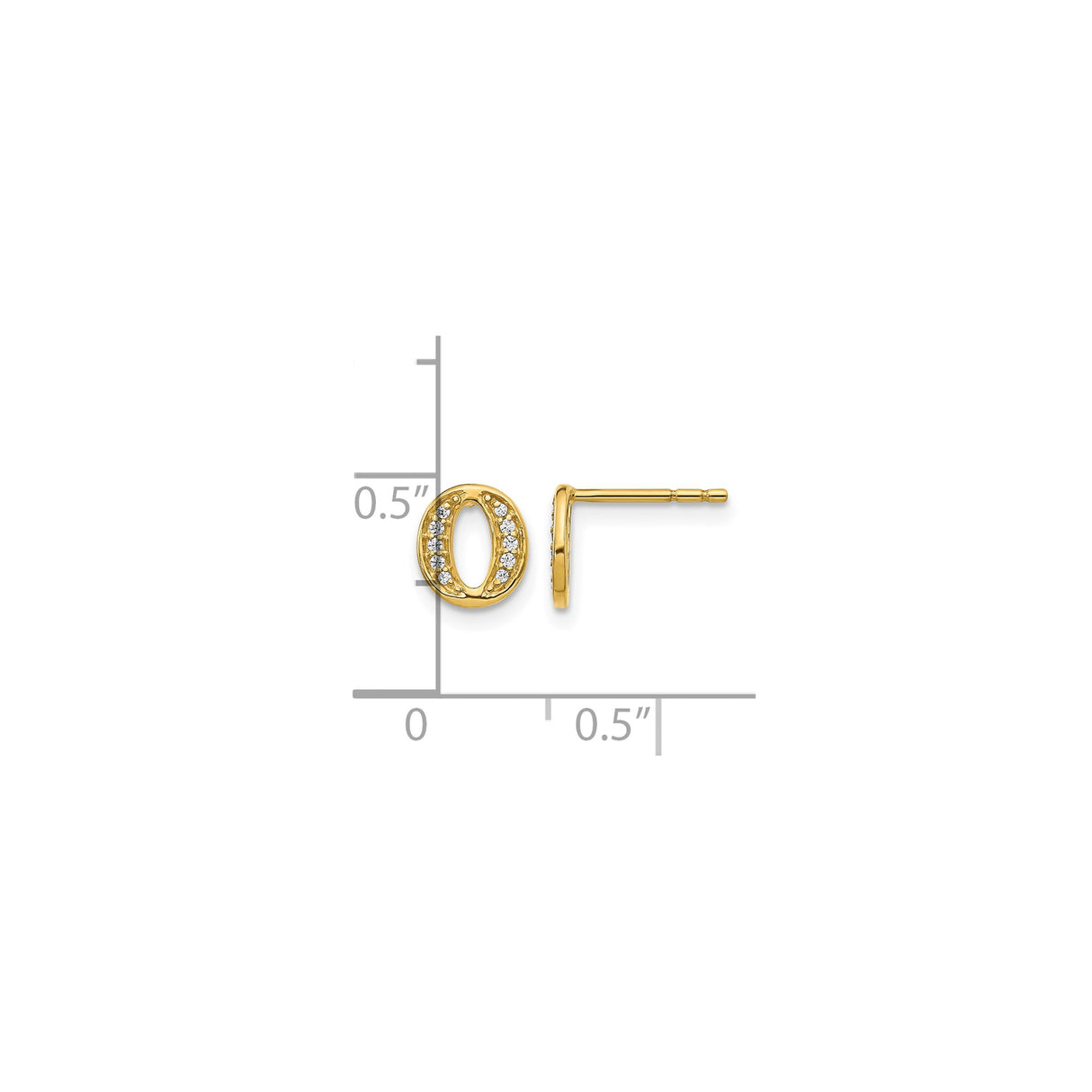 14k Yellow Gold Letter O Stud Earrings with Diamonds, Dainty Initial Jewelry for Women