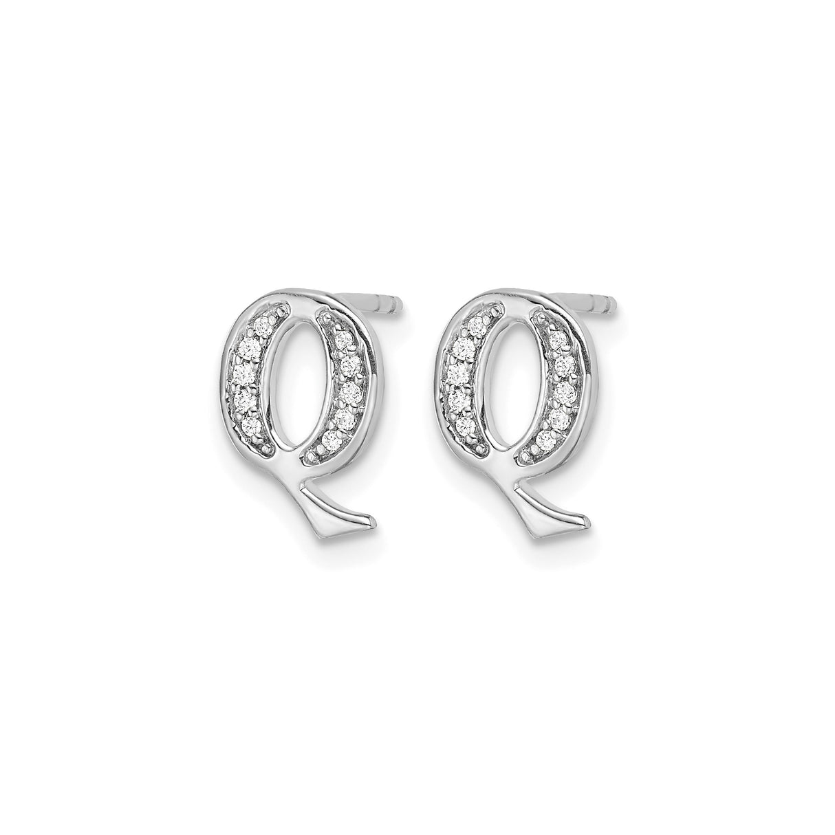 14k White Gold Letter Q Stud Earrings with Diamond Accents, Minimalist Monogram Jewelry for Women