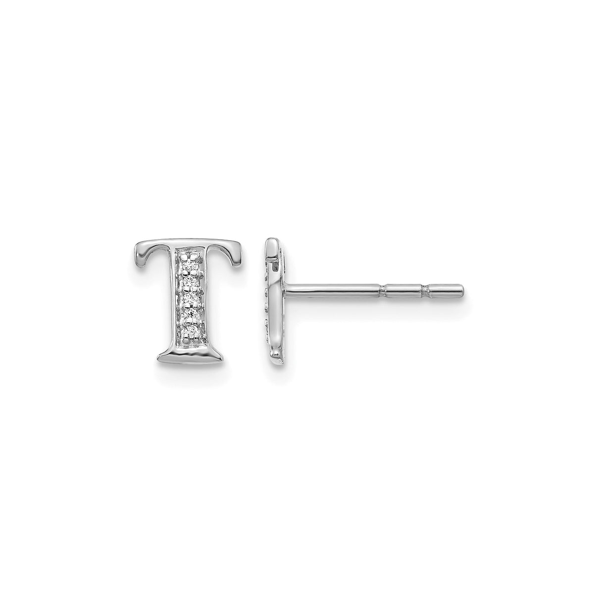 14k White Gold Diamond Initial T Stud Earring, Personalized Letter Monogram Jewelry