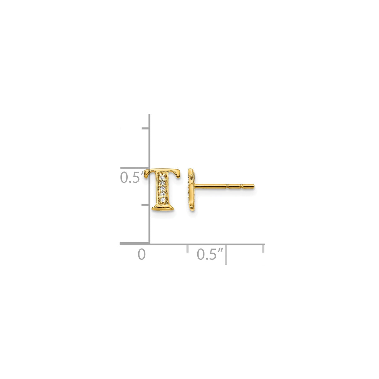 14k Yellow Gold Letter T Stud Earring with Diamond Accents, Block Font Design, Single Earring
