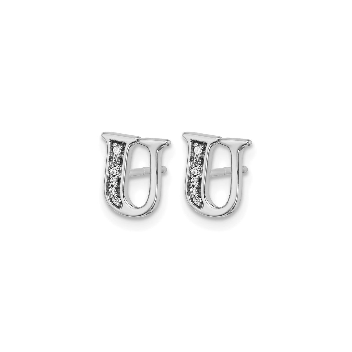 14k White Gold Letter U Stud Earring with Diamond Accents, Monogram Initial Jewelry