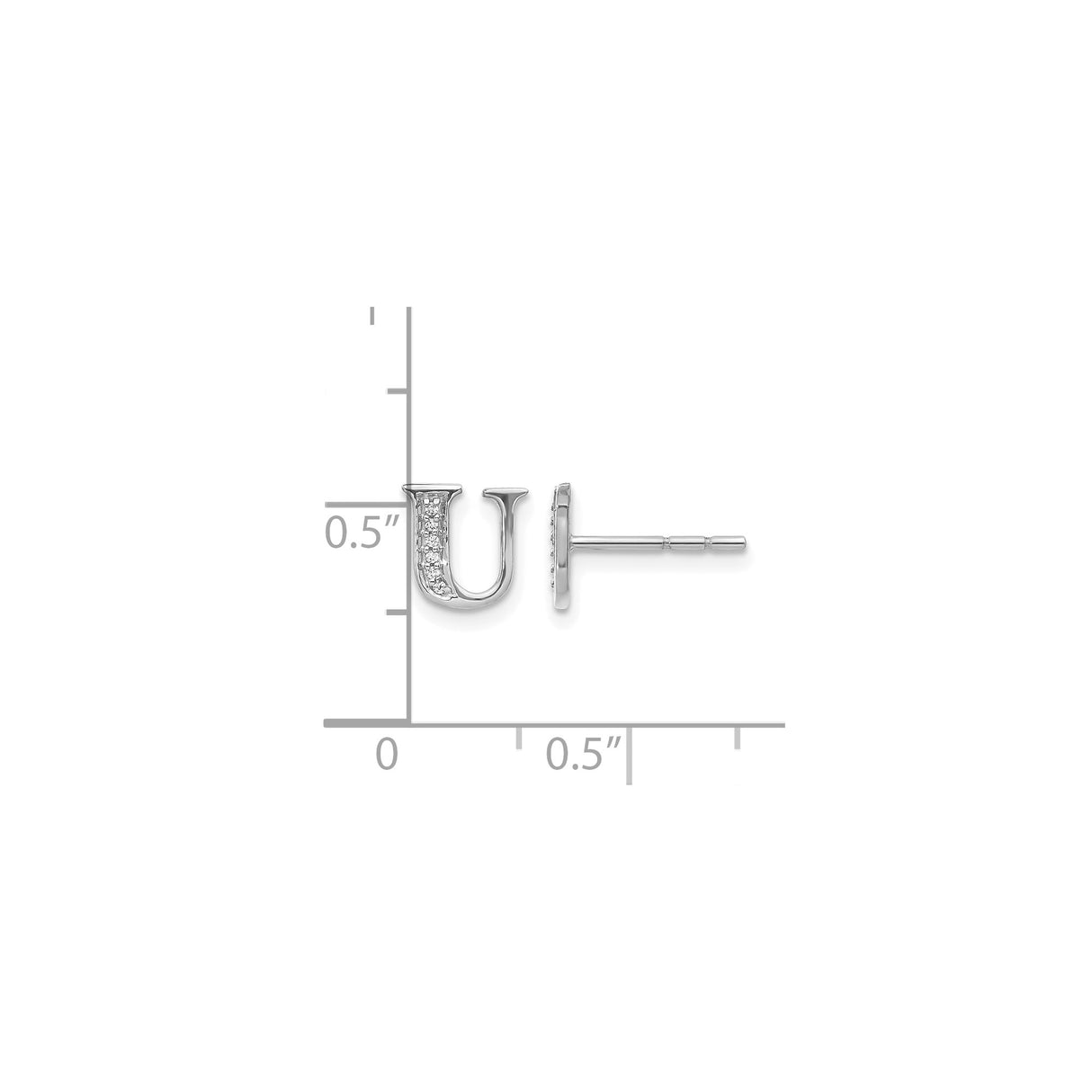 14k White Gold Letter U Stud Earring with Diamond Accents, Monogram Initial Jewelry