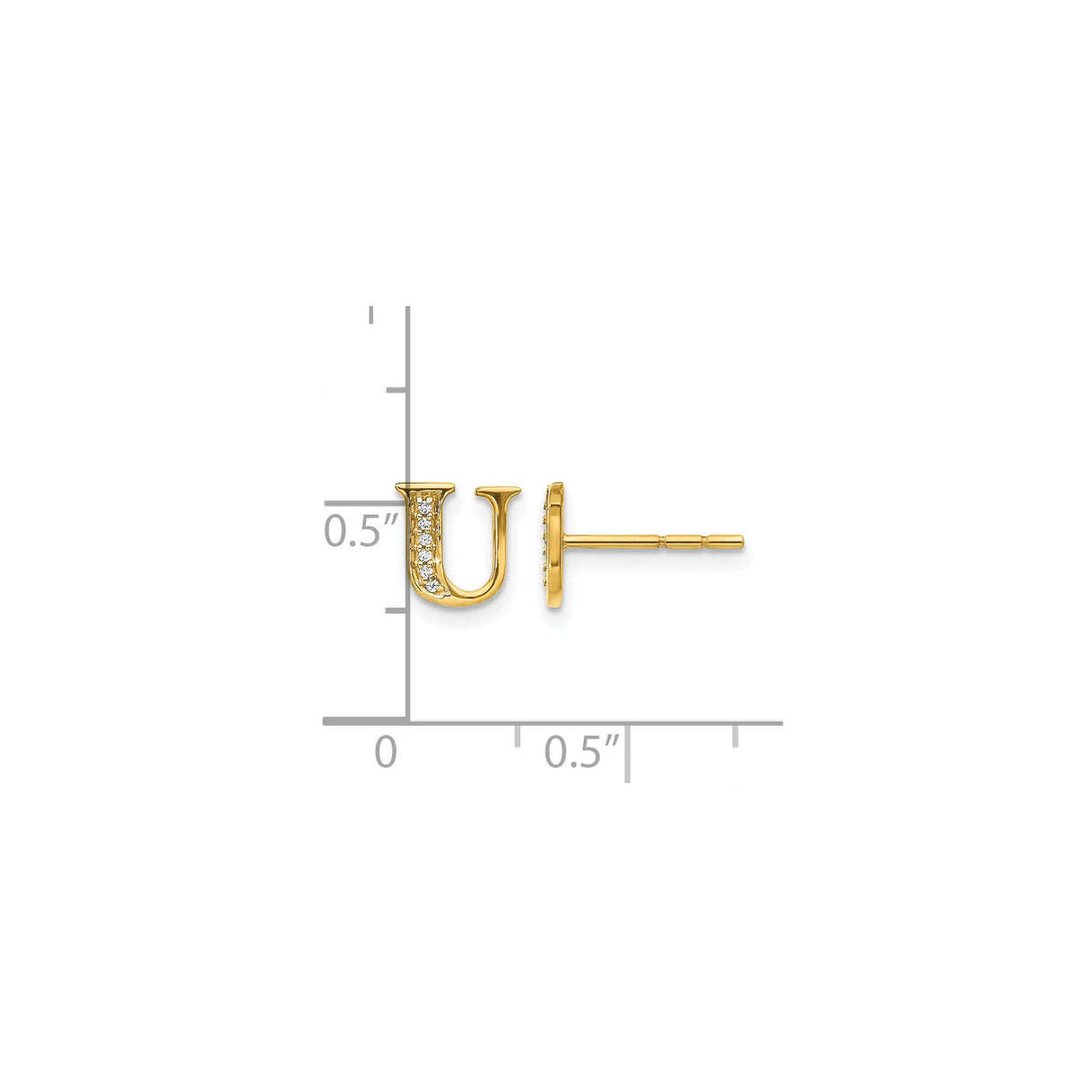 14k Yellow Gold Letter U Stud Earring with Diamond, Minimalist Initial Design for Women