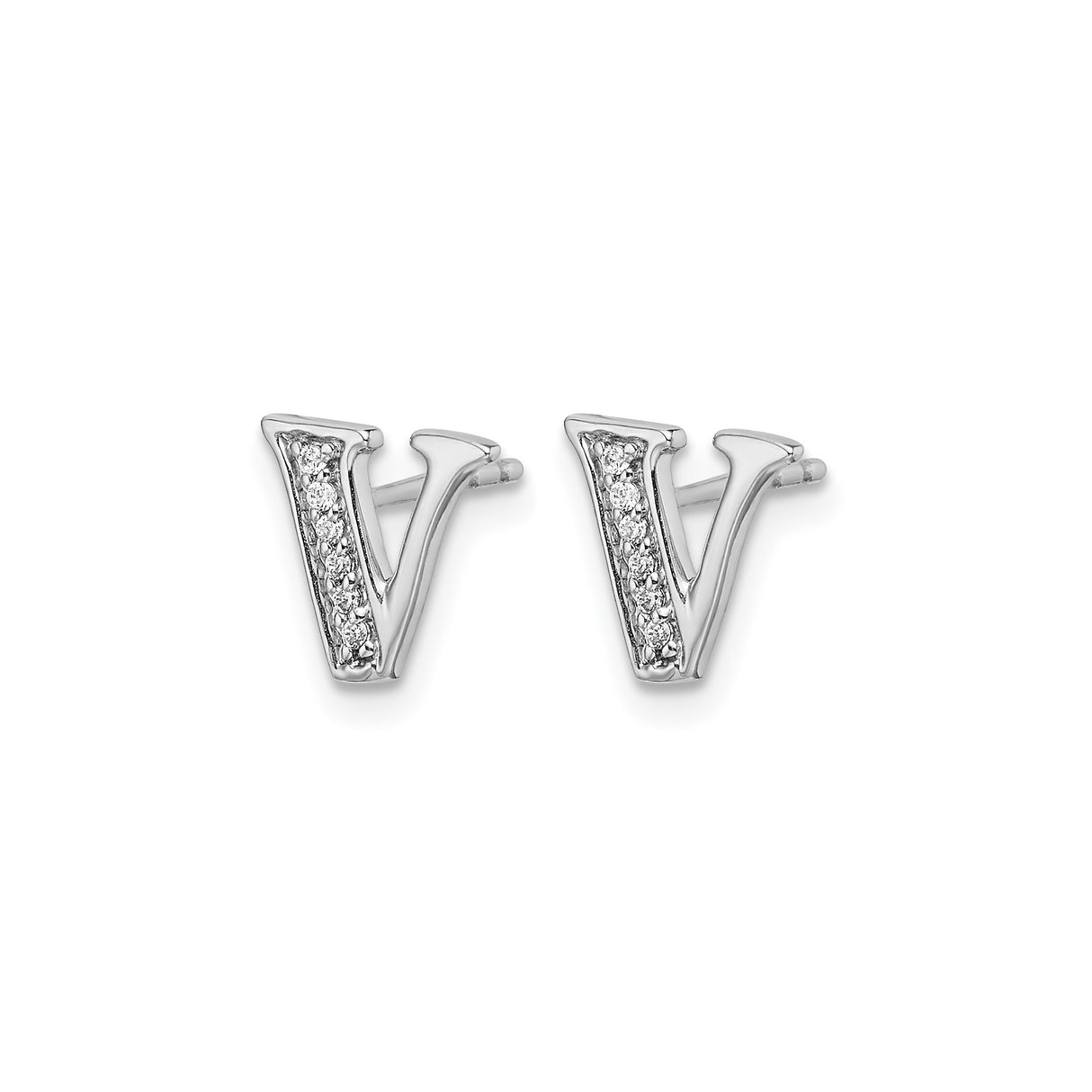 14k White Gold Diamond Letter V Stud Earring, Dainty Monogram Initial Jewelry for Women