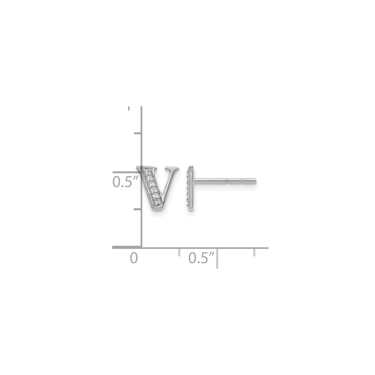 14k White Gold Diamond Letter V Stud Earring, Dainty Monogram Initial Jewelry for Women