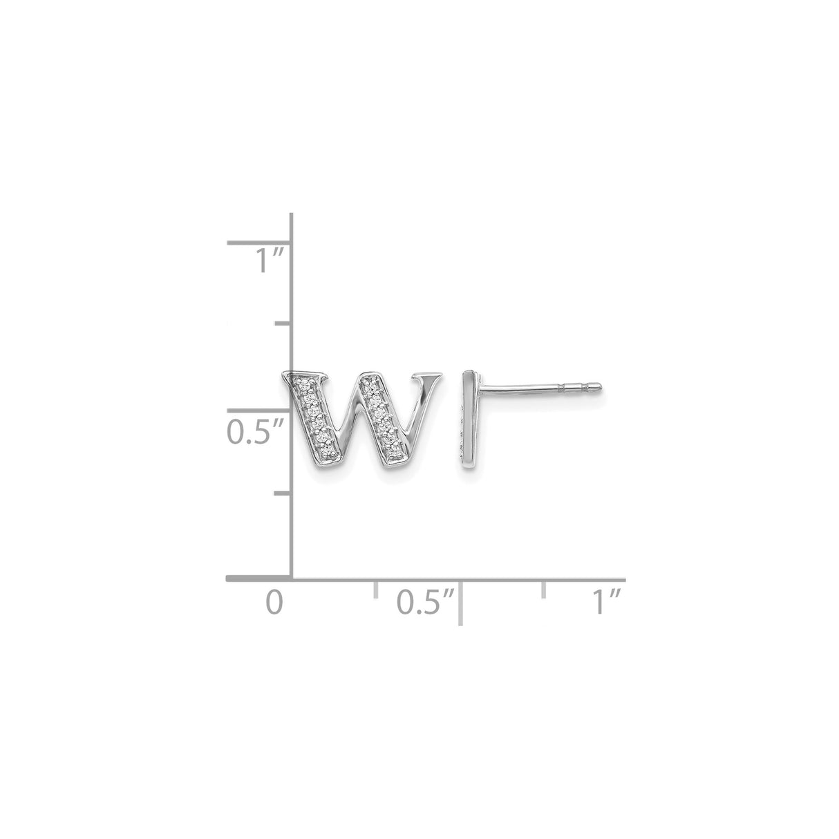 14k White Gold Initial W Stud Earring with Diamond Accents, Dainty Alphabet Jewelry for Women