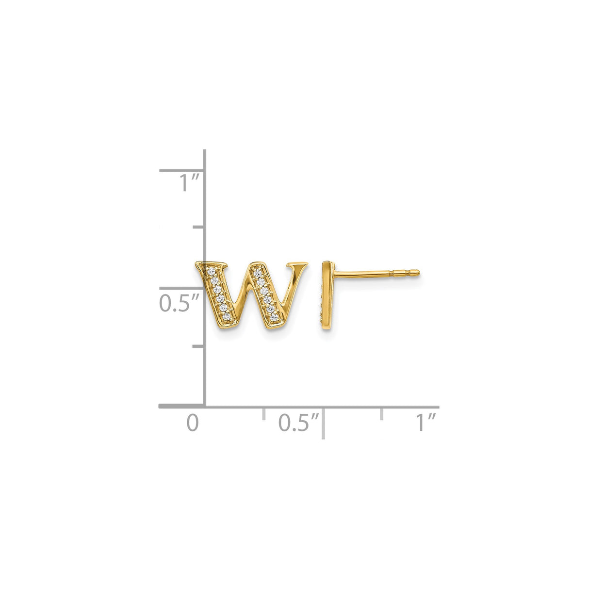 14k Yellow Gold W Letter Stud Earring with Diamond Accent, Personalized Initial Jewelry for Women