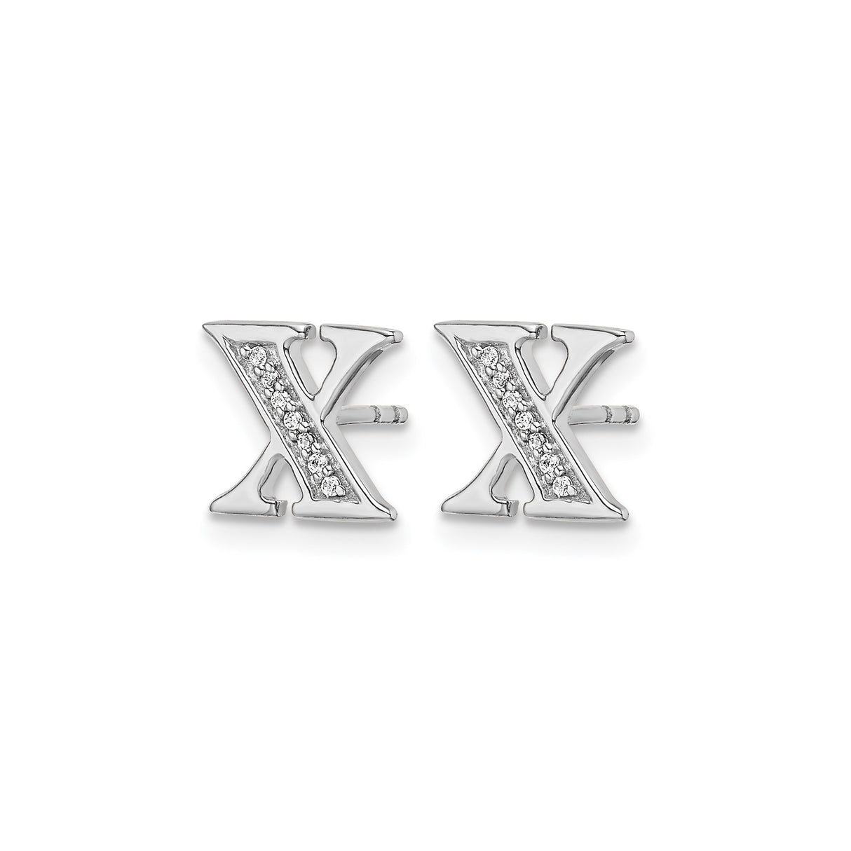 14k White Gold Diamond X Stud Earrings, Letter X Alphabet Style for Women
