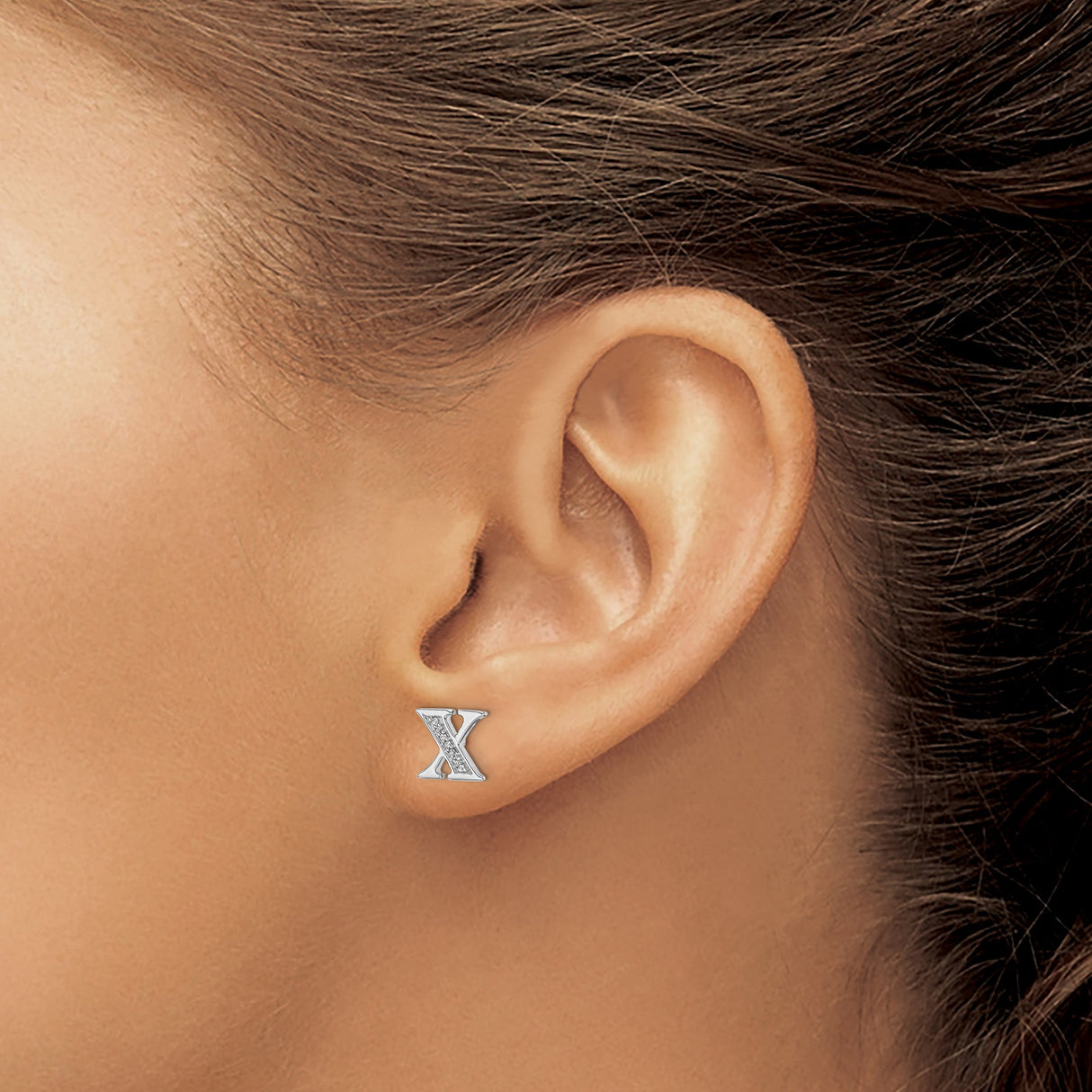 14k White Gold Diamond X Stud Earrings, Letter X Alphabet Style for Women