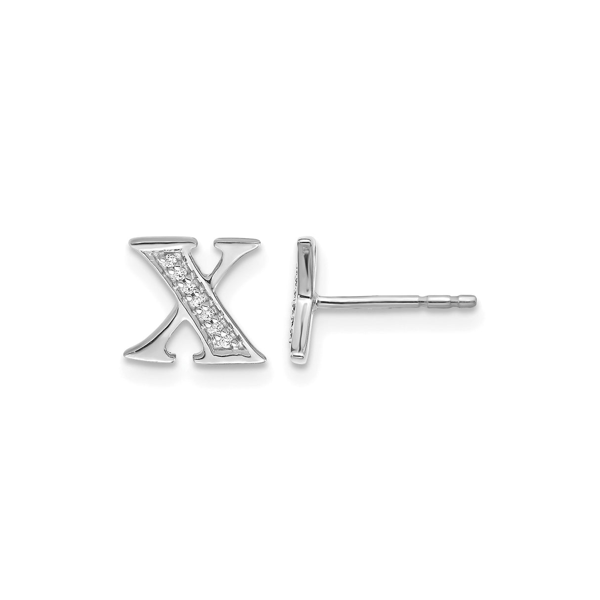 14k White Gold Diamond X Stud Earrings, Letter X Alphabet Style for Women