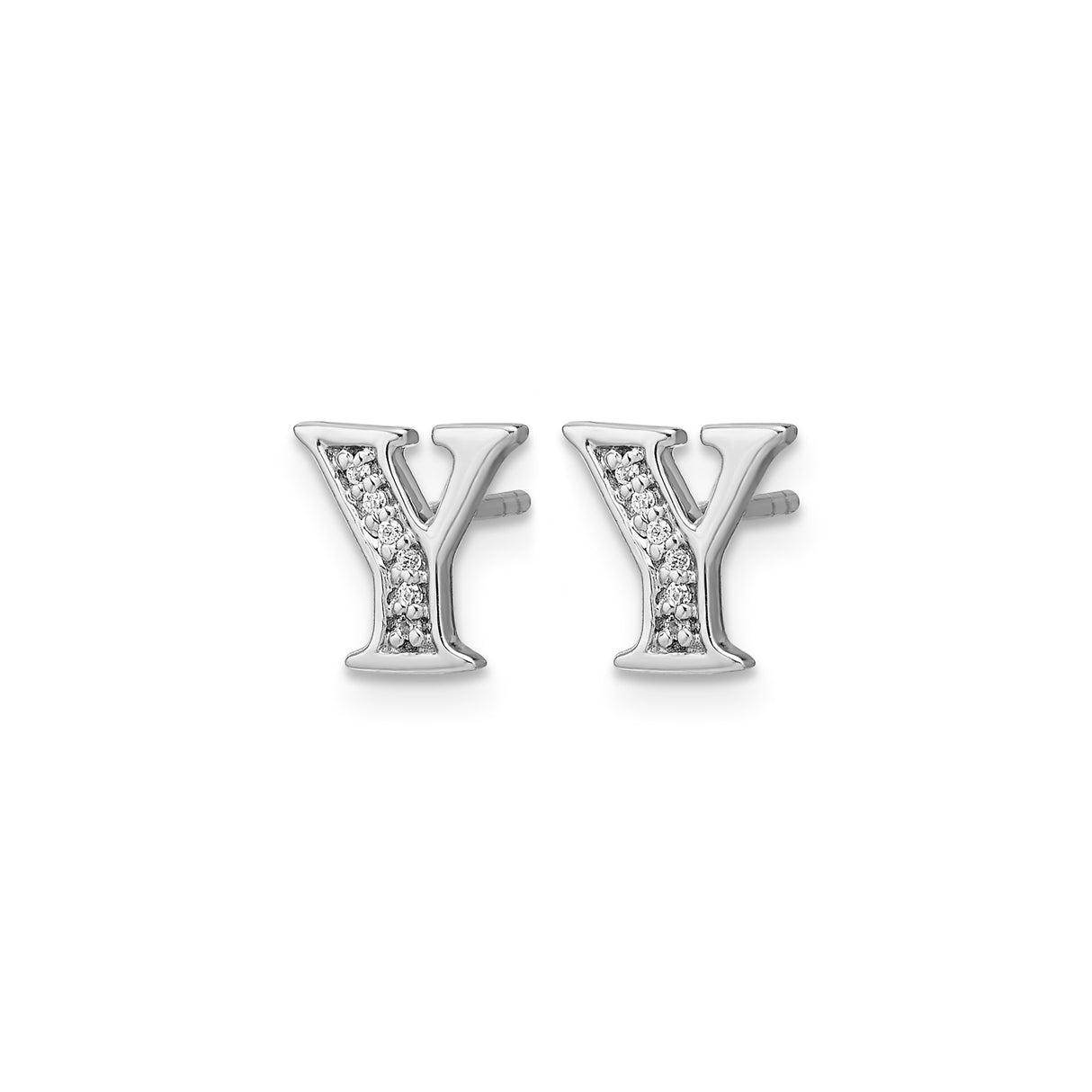 14k White Gold Y Initial Diamond Stud Earring, Minimalist Letter Jewelry for Women