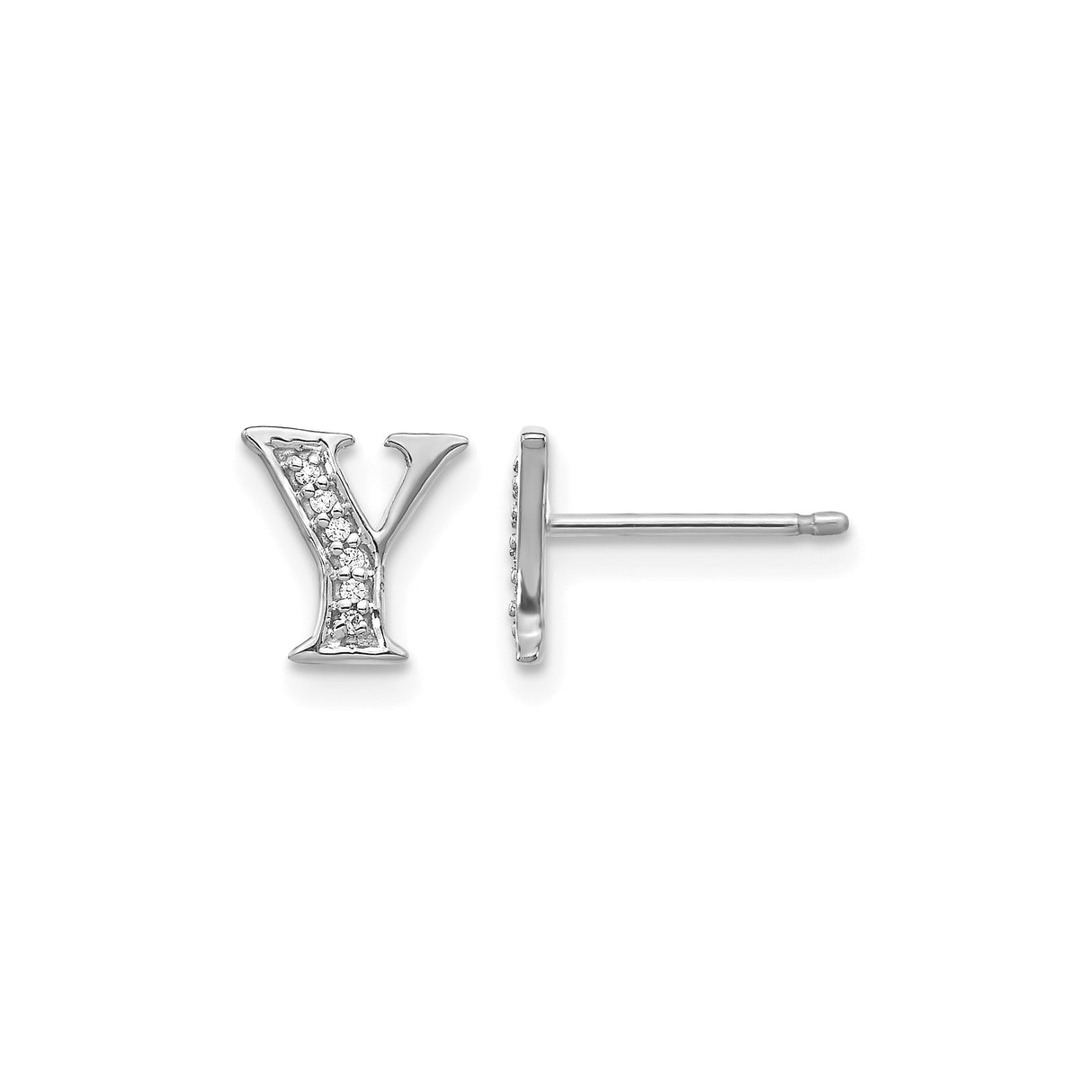 14k White Gold Y Initial Diamond Stud Earring, Minimalist Letter Jewelry for Women